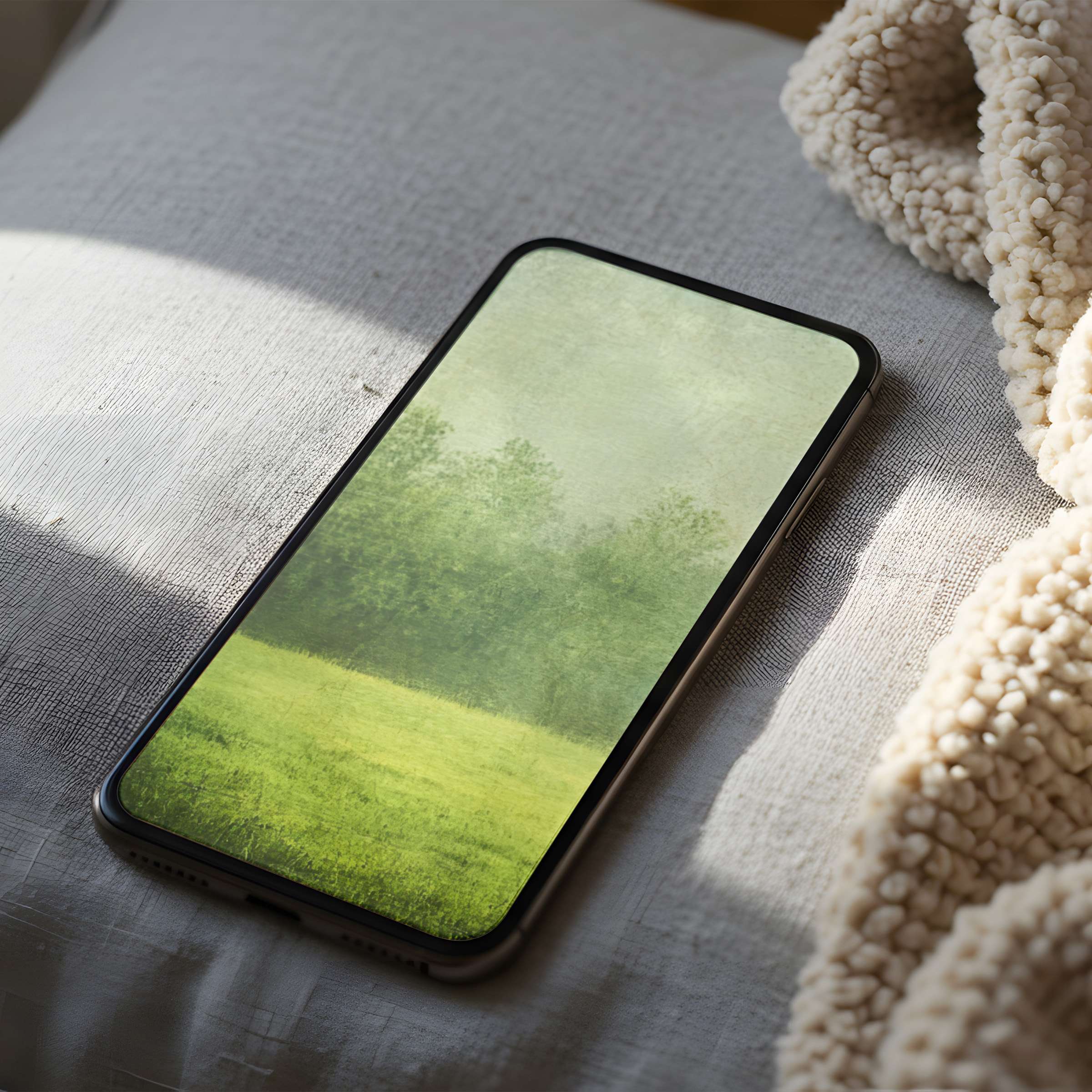 Serene green landscape phone wallpaper offers high resolution tranquility for your iPhone or Android, perfect for a calming digital download