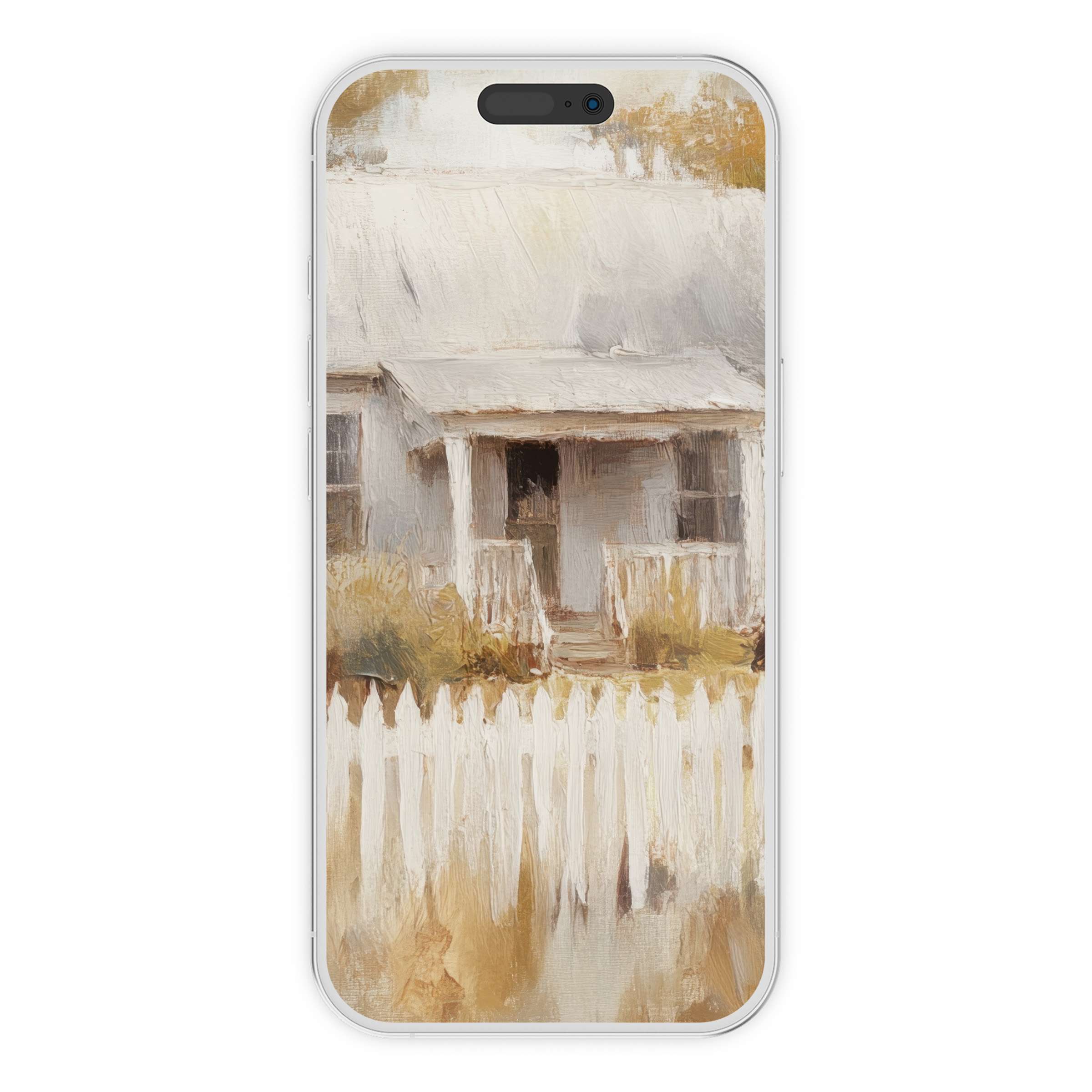 Vintage farmhouse iPhone wallpaper captures rustic charm with soft brushstrokes in warm hues perfect for phone background digital download
