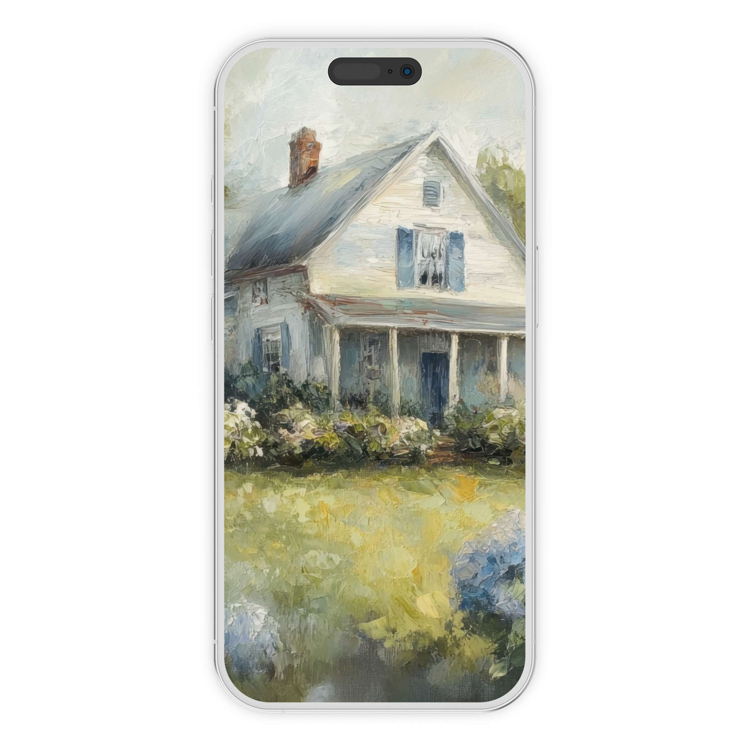 Farmhouse iPhone wallpaper in soft pastel hues offering a serene phone background with digital download for rustic charm lovers