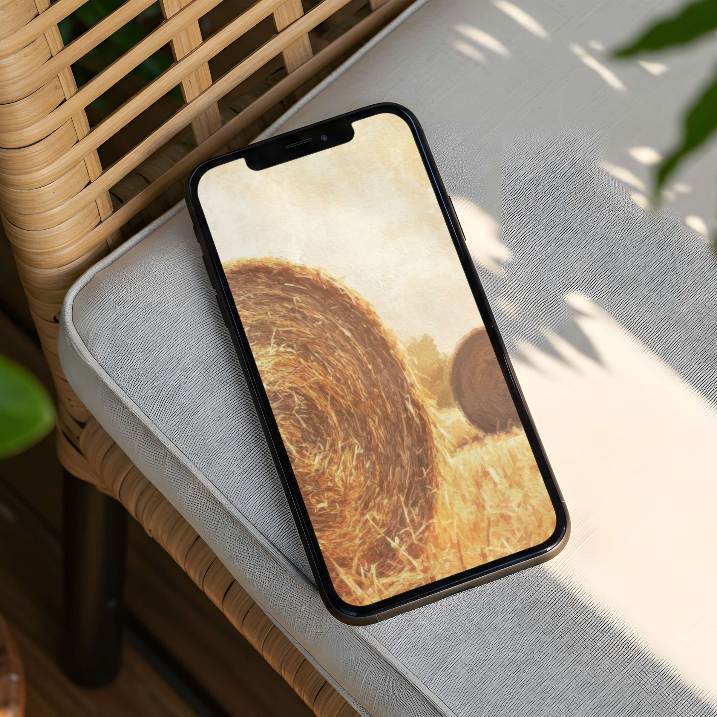 Download an inspiring iPhone background featuring sunlit hay bales for your phone's elegant and calming instant download experience