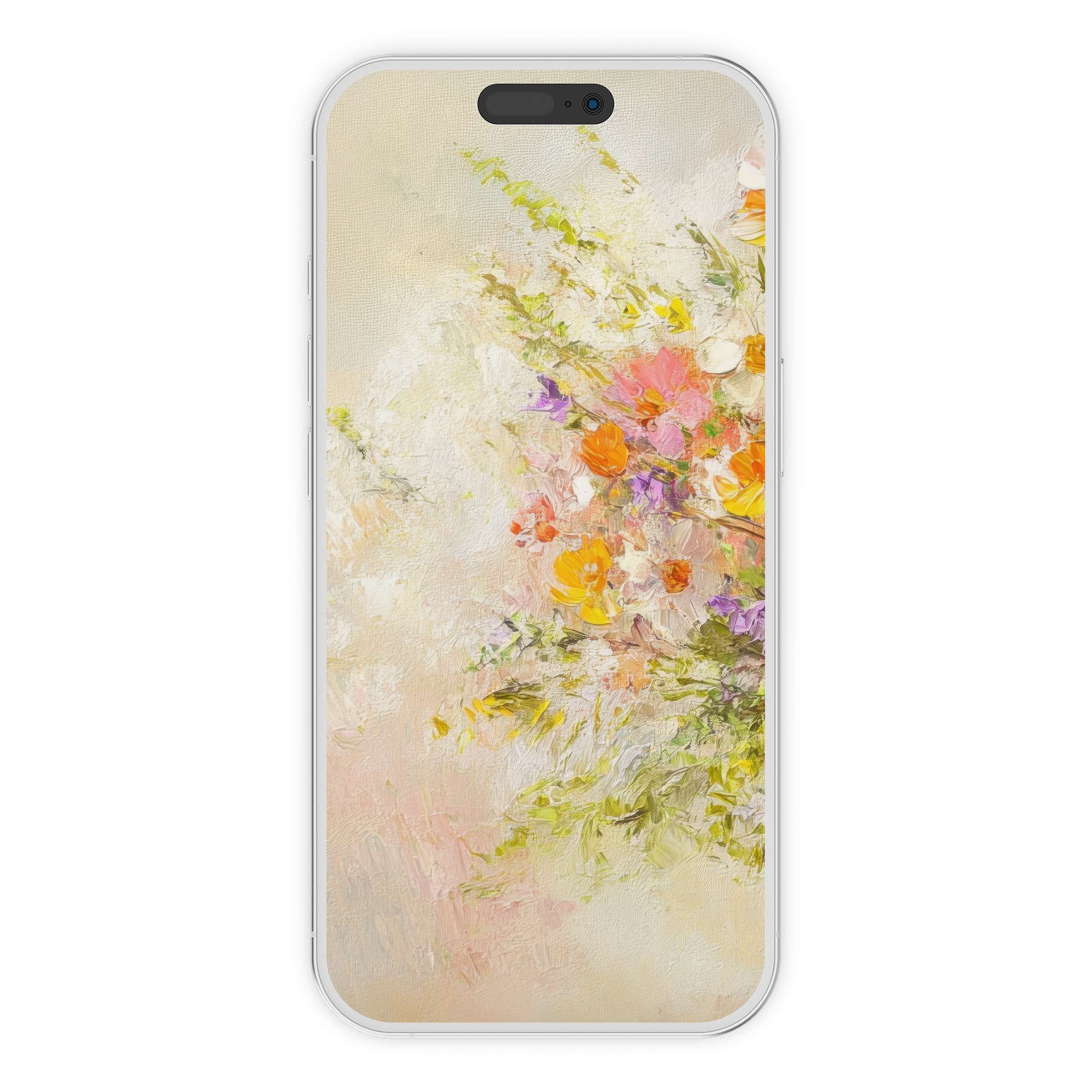 Elegant farmhouse iPhone wallpaper with pastel florals, textured art style for a calming phone background digital download