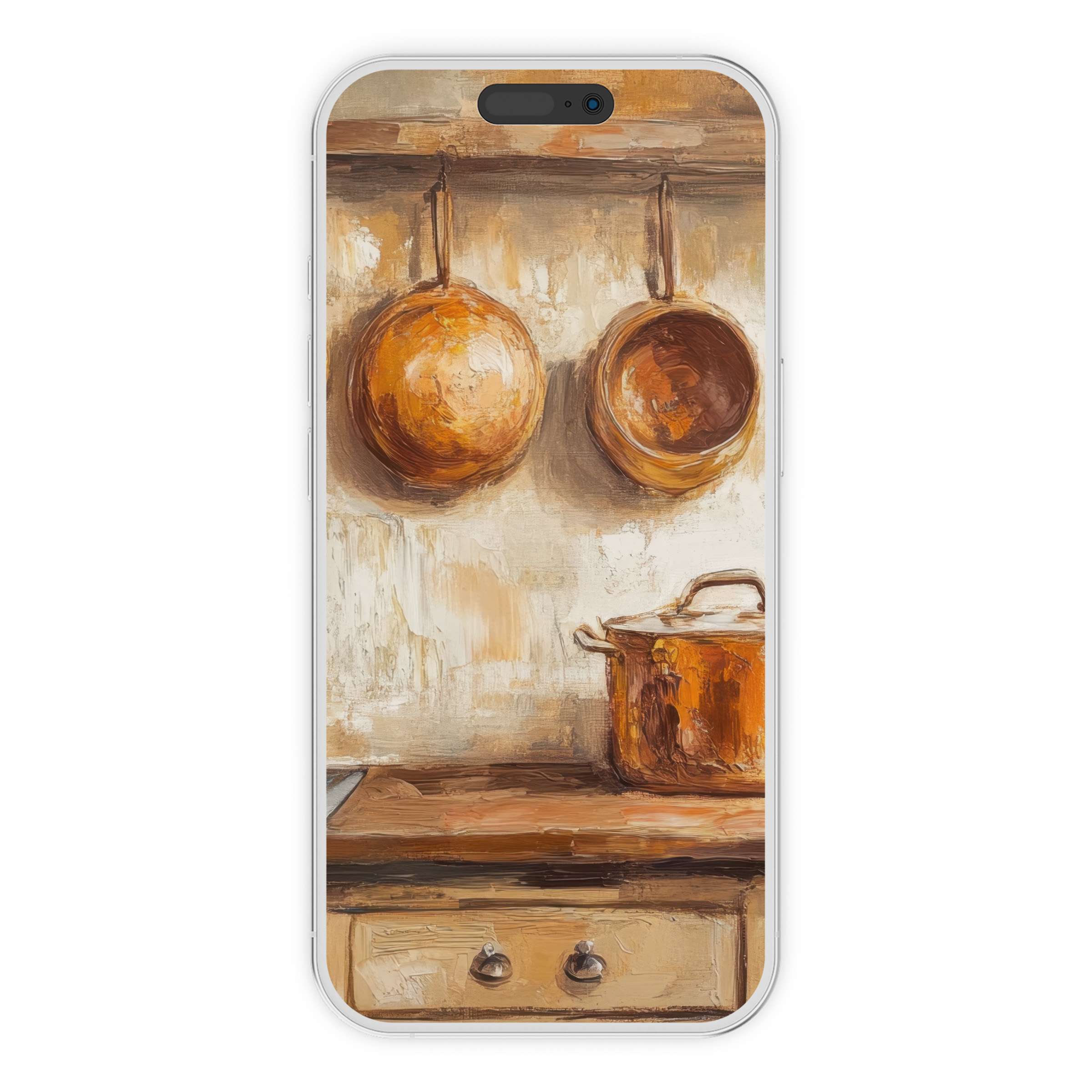 Warm farmhouse iPhone wallpaper with rustic copper textures creates an elegant phone background digital download for serene living