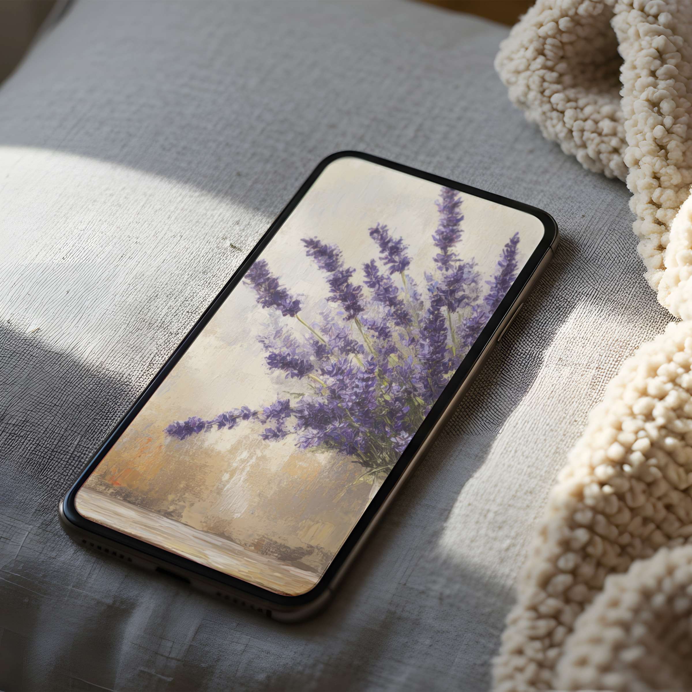 Lavender-themed phone wallpaper in high resolution offers calming elegance for iPhone and Android, perfect for digital download usage