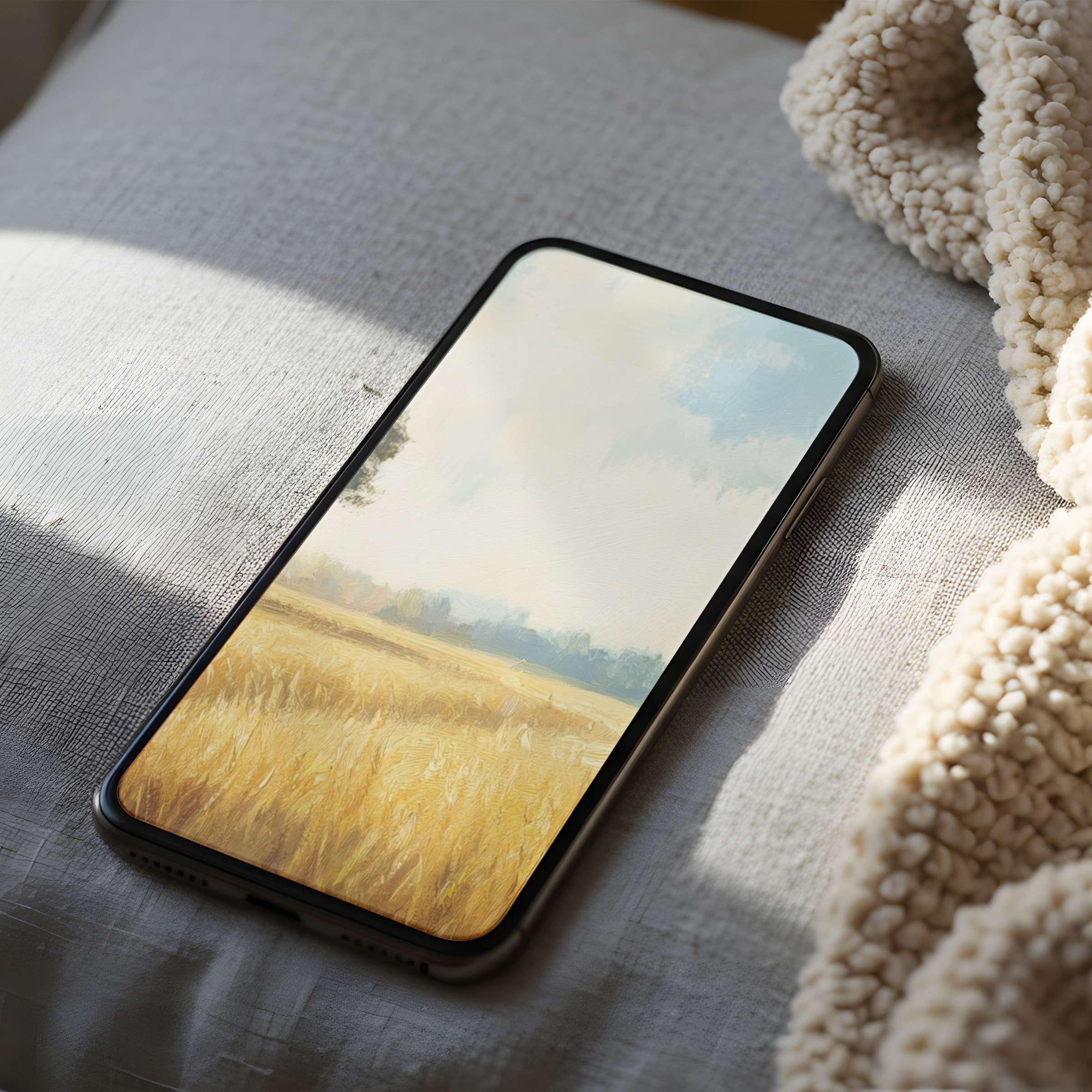 Elegant phone wallpaper featuring serene wheat fields, perfect for iPhone and Android users seeking a curated high resolution download