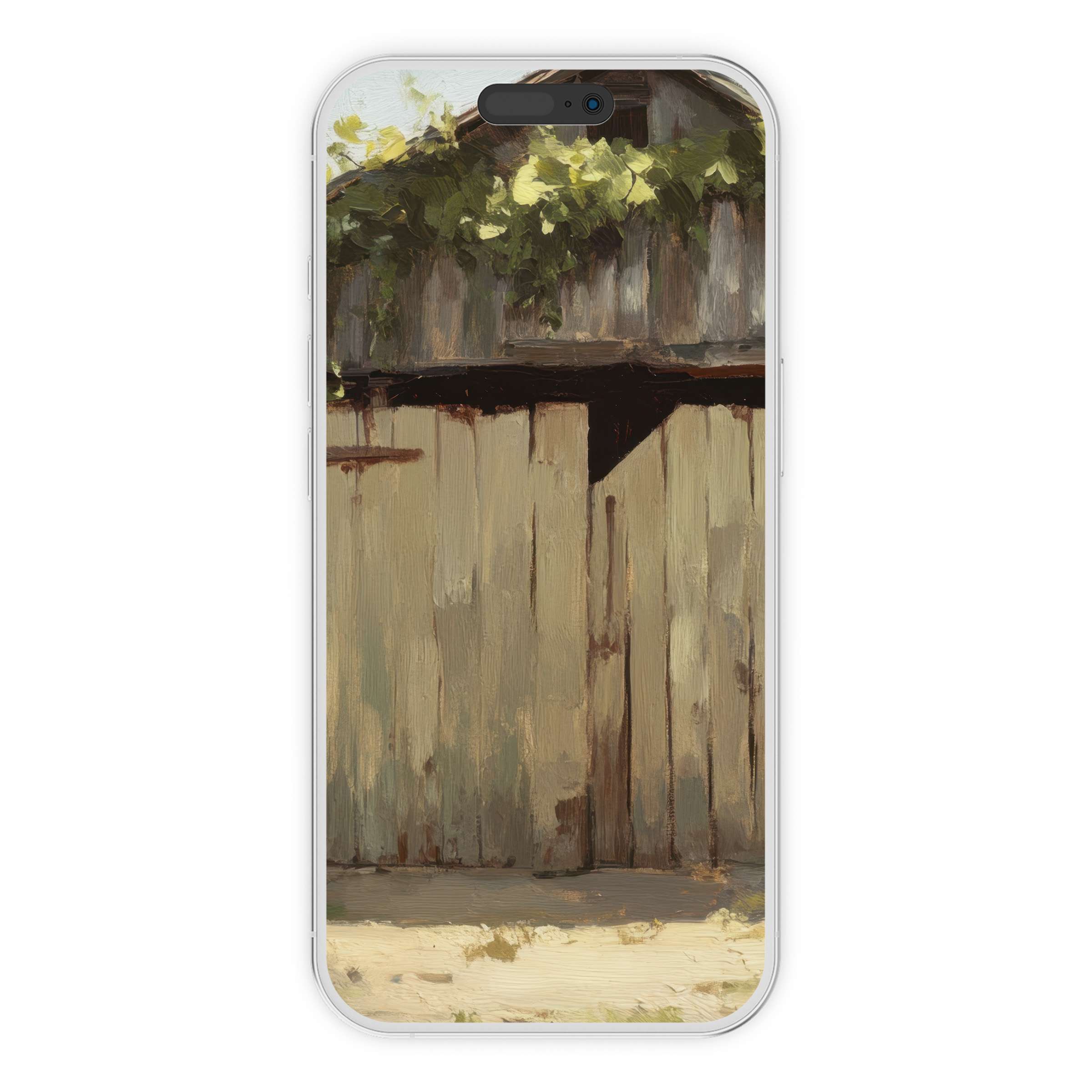 Farmhouse iPhone wallpaper featuring rustic wooden textures and lush greenery offers a serene digital download for phone backgrounds