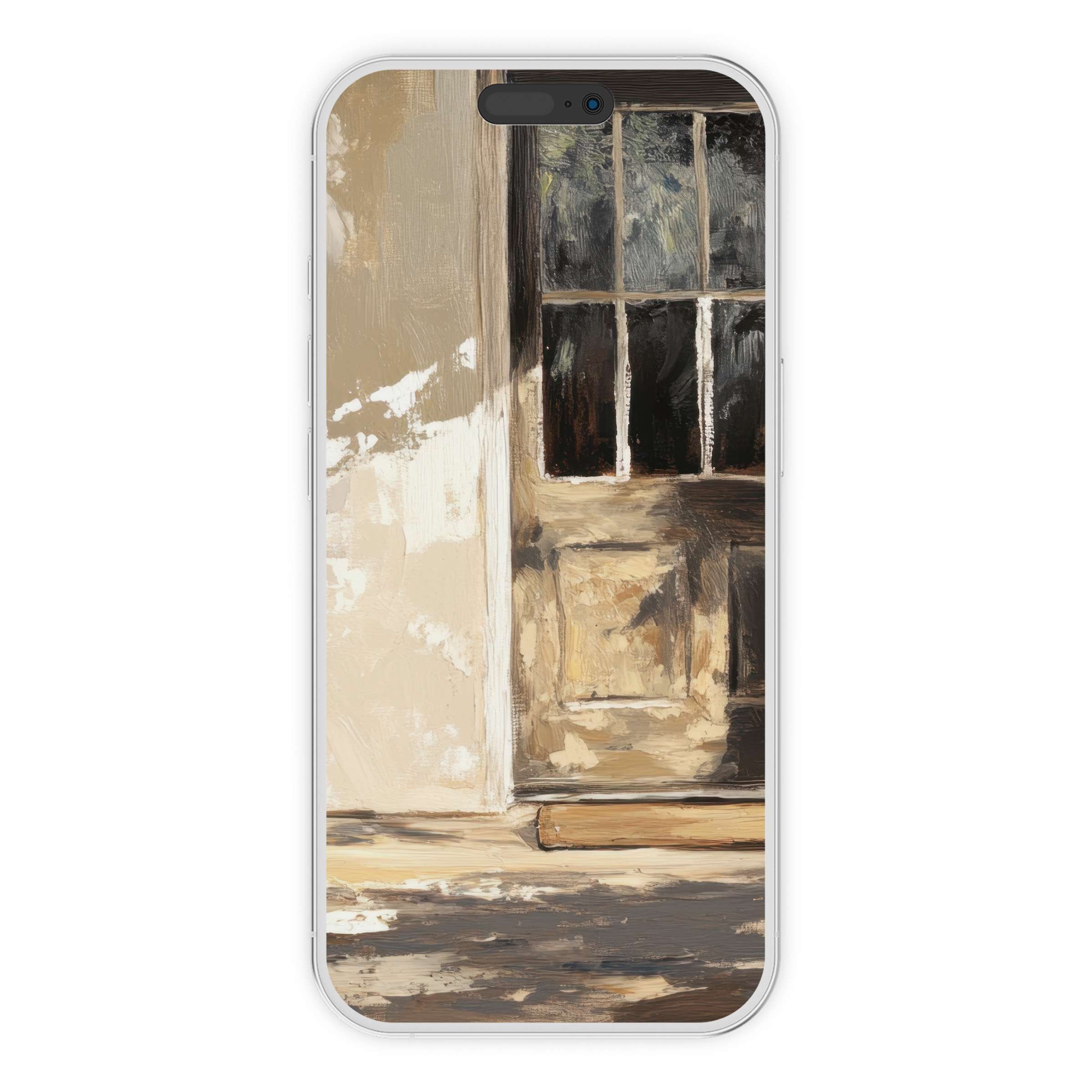 Elegant farmhouse iPhone wallpaper featuring rustic door textures, evoking calm elegance and warmth, ideal phone background digital download