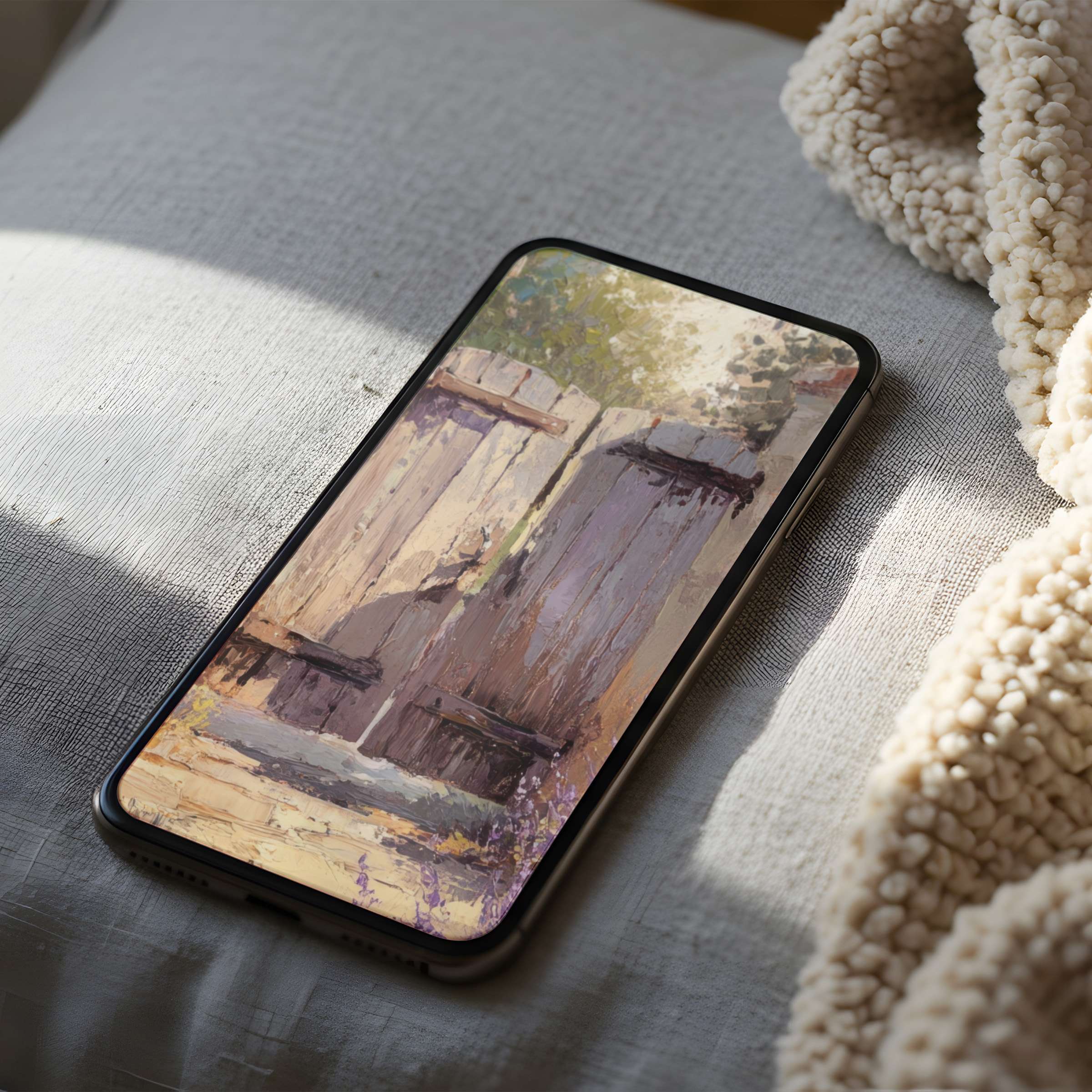 Rustic door phone wallpaper in high resolution evokes calm and elegance, ideal for iPhone and Android digital download
