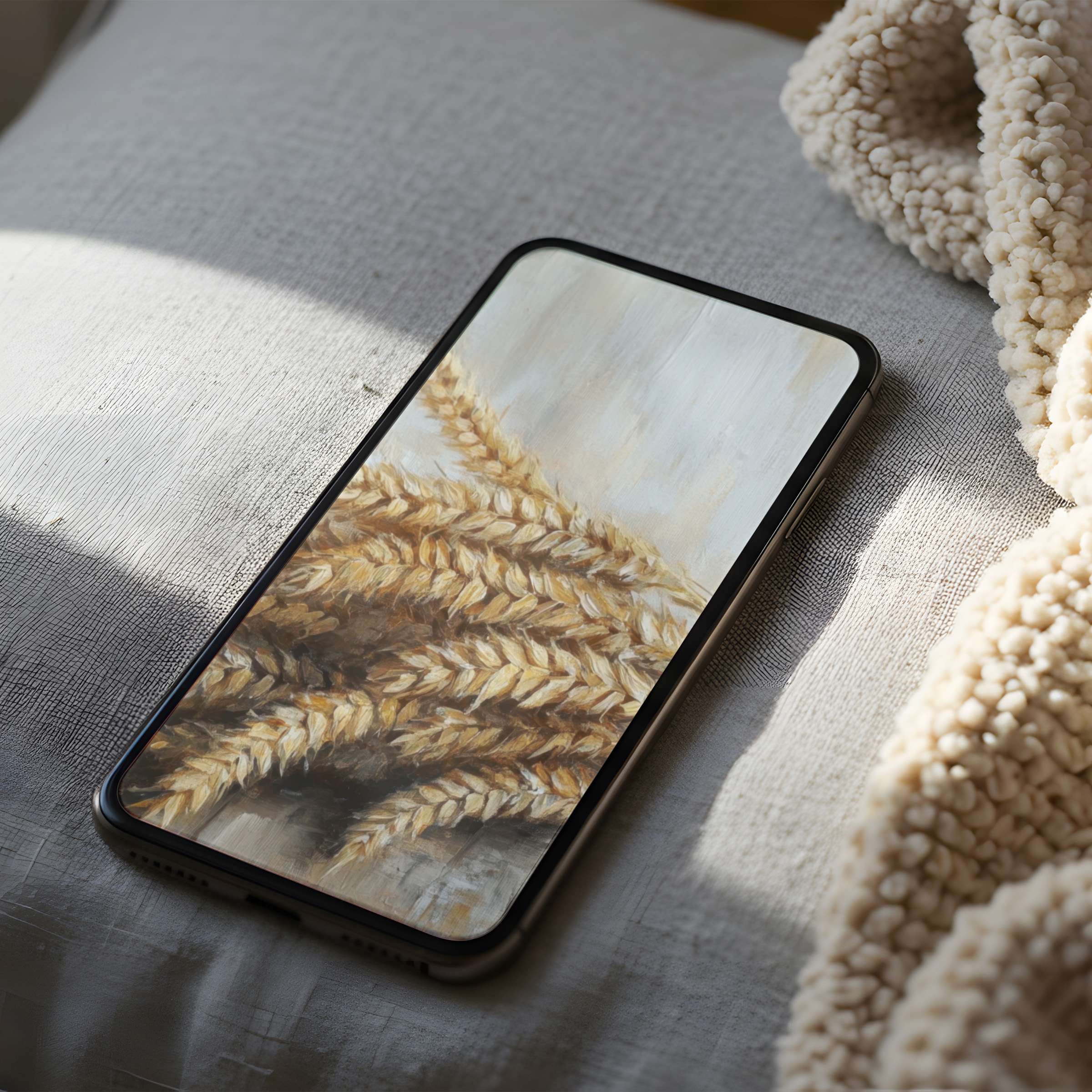 Elegant wheat field phone wallpaper in soft hues enhances design-conscious spaces with calm aesthetics suitable for iPhone and android users