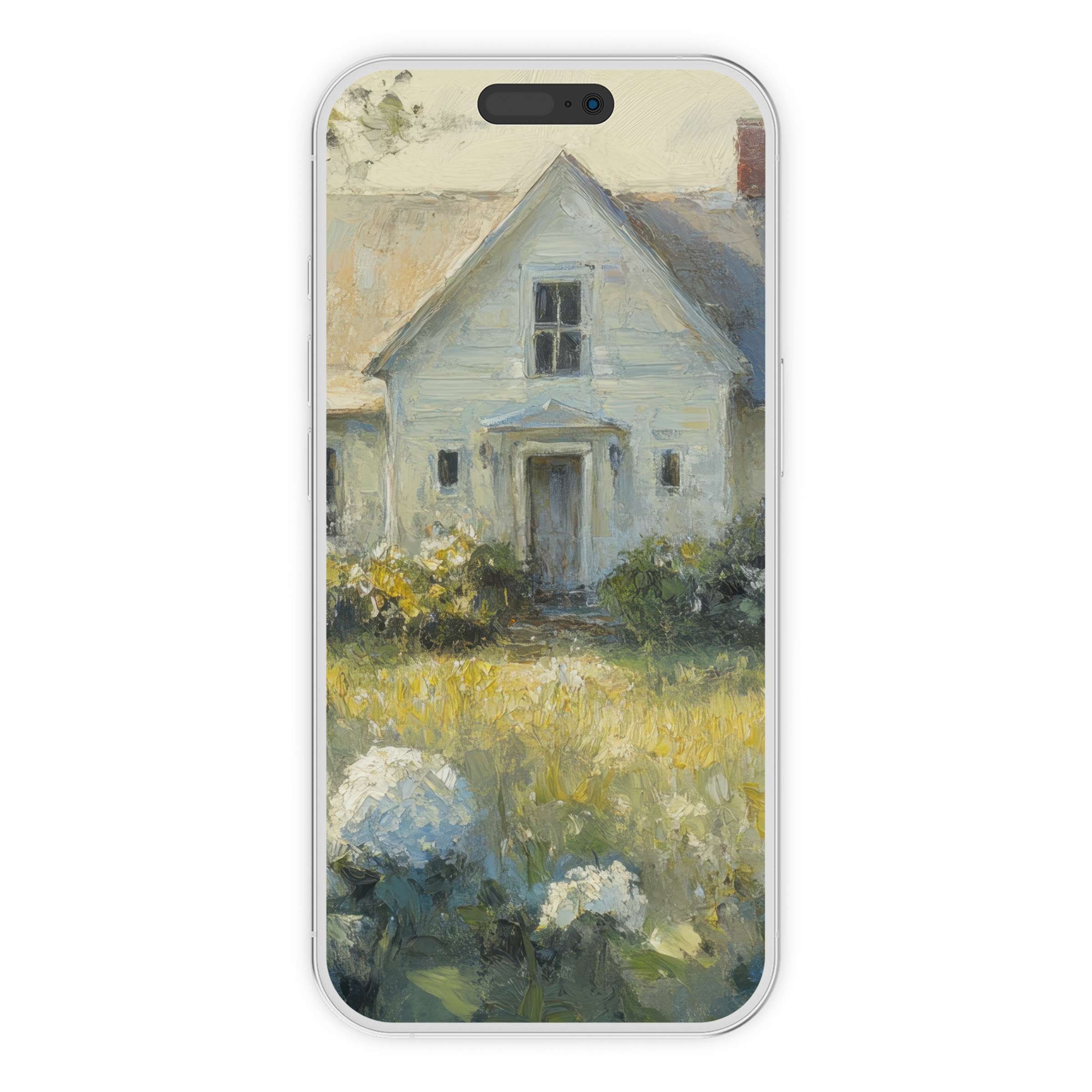 Elegant farmhouse iPhone wallpaper captures serene rural charm in soft pastels, perfect phone background, digital download elevating style