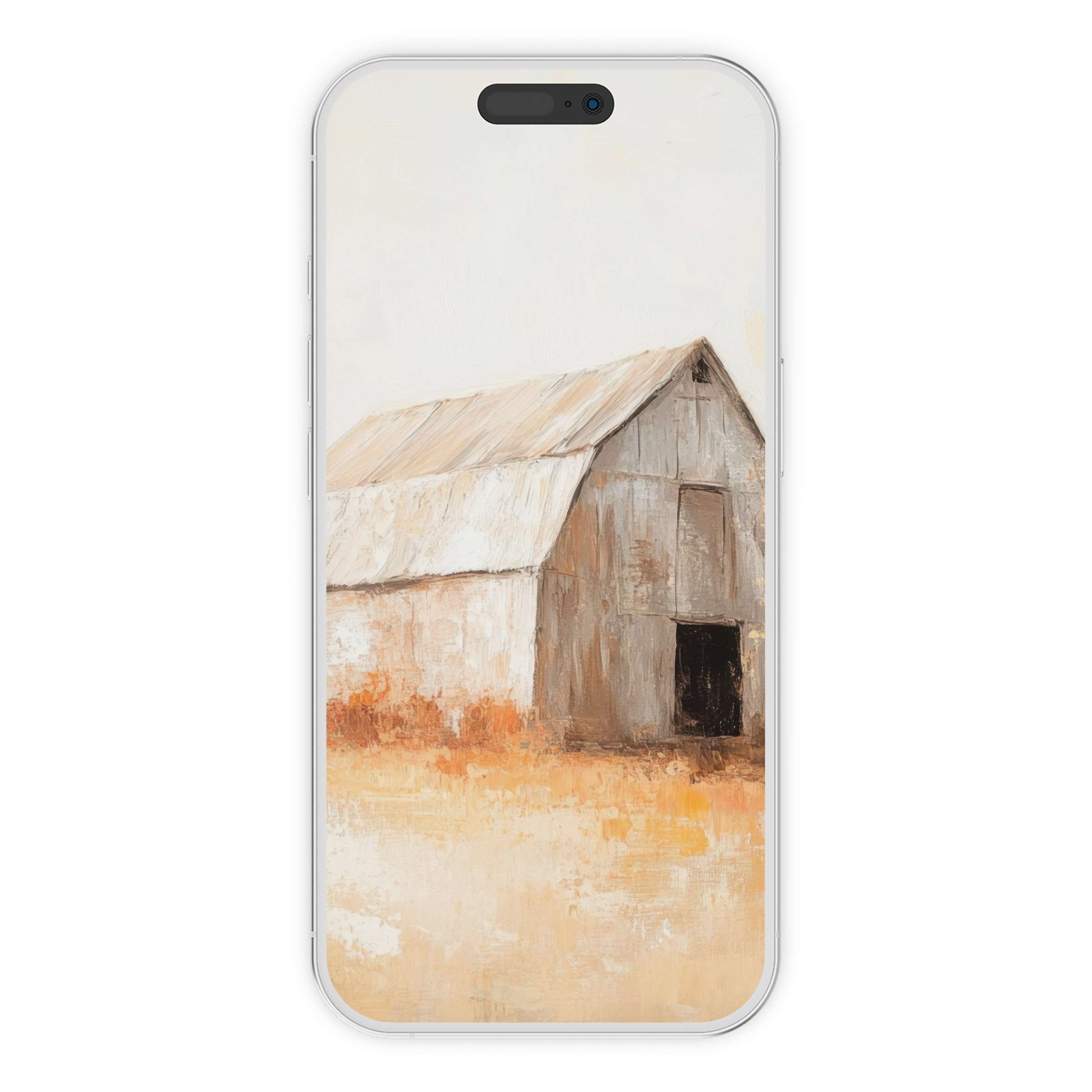 Elegant farmhouse iPhone wallpaper with rustic barn art for serene phone backgrounds is a calming digital download for all devices