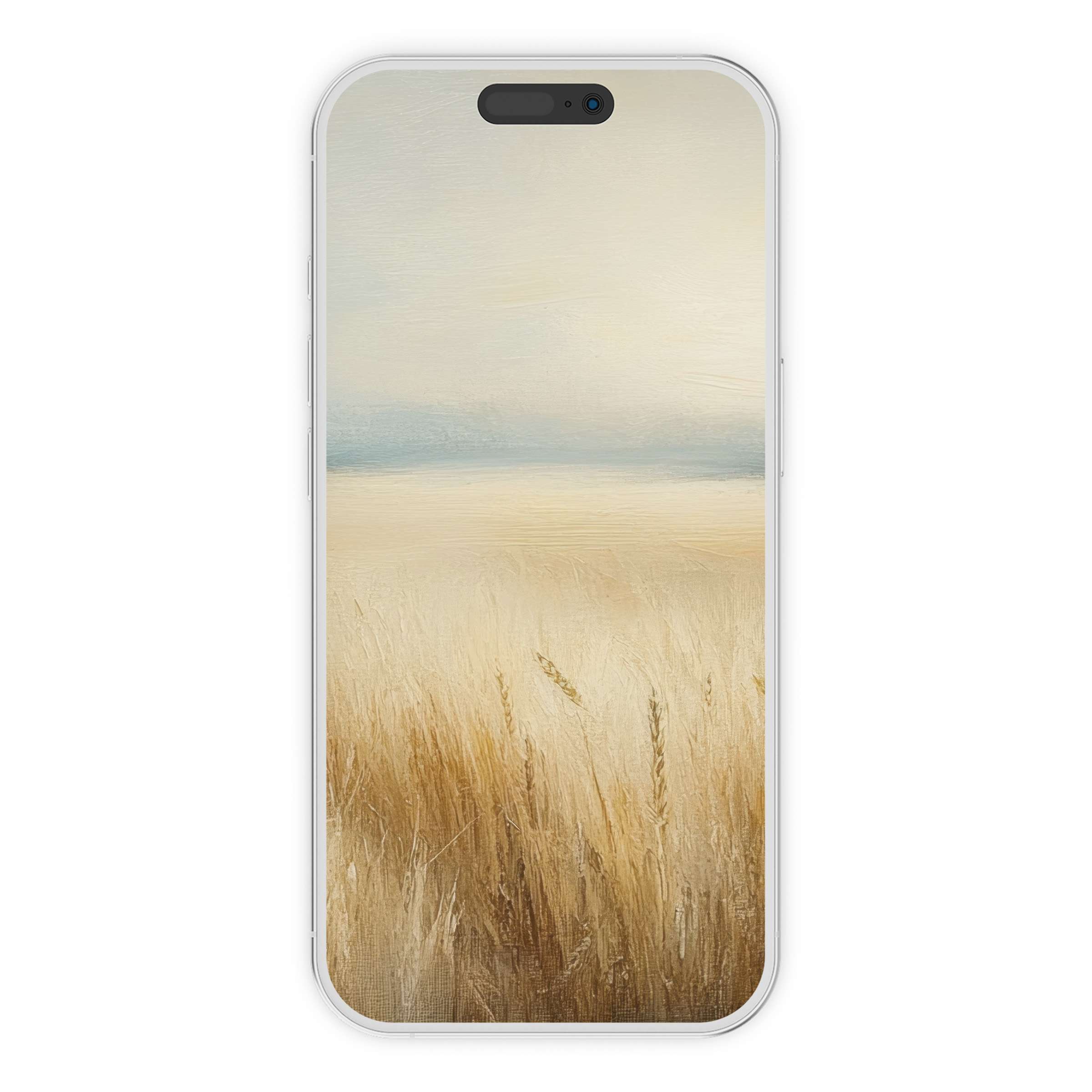 Farmhouse iPhone wallpaper showcasing serene wheat fields in muted tones offers a calming digital download phone background for Android too