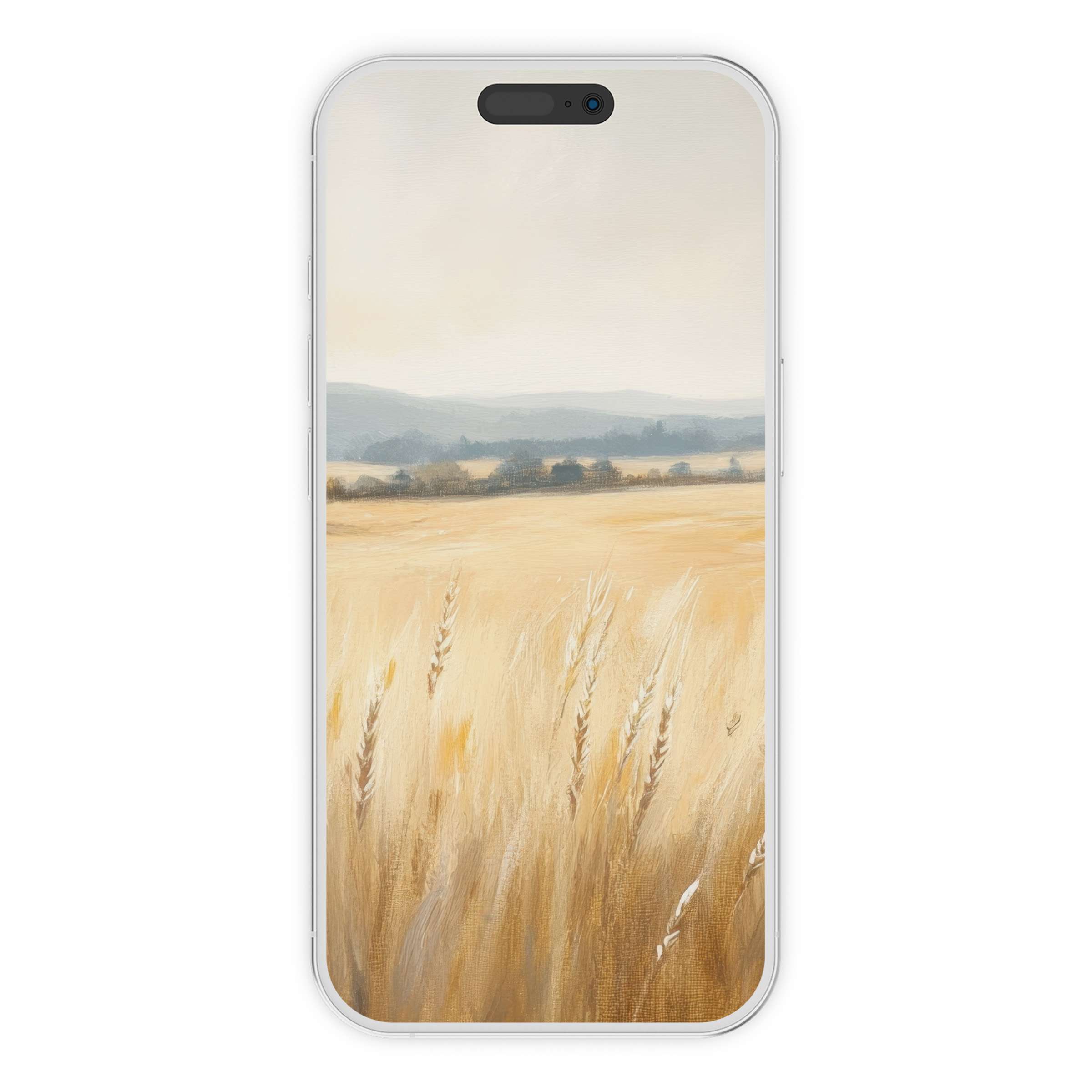 Farmhouse iPhone wallpaper featuring a serene wheat field scene, perfect phone background for a calming digital download experience