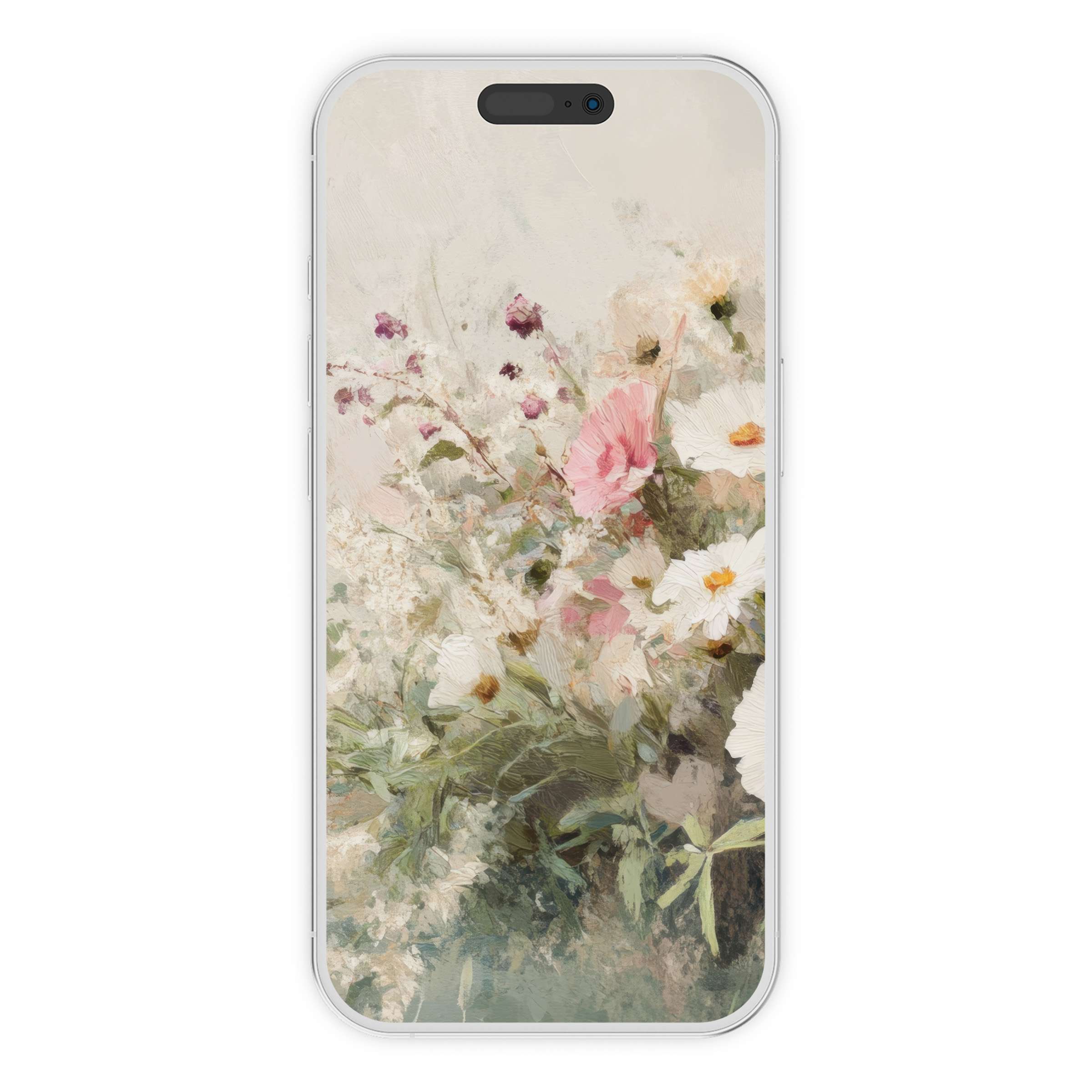 Farmhouse iPhone wallpaper featuring delicate floral art with soft pastels-an elegant digital download for serene phone backgrounds