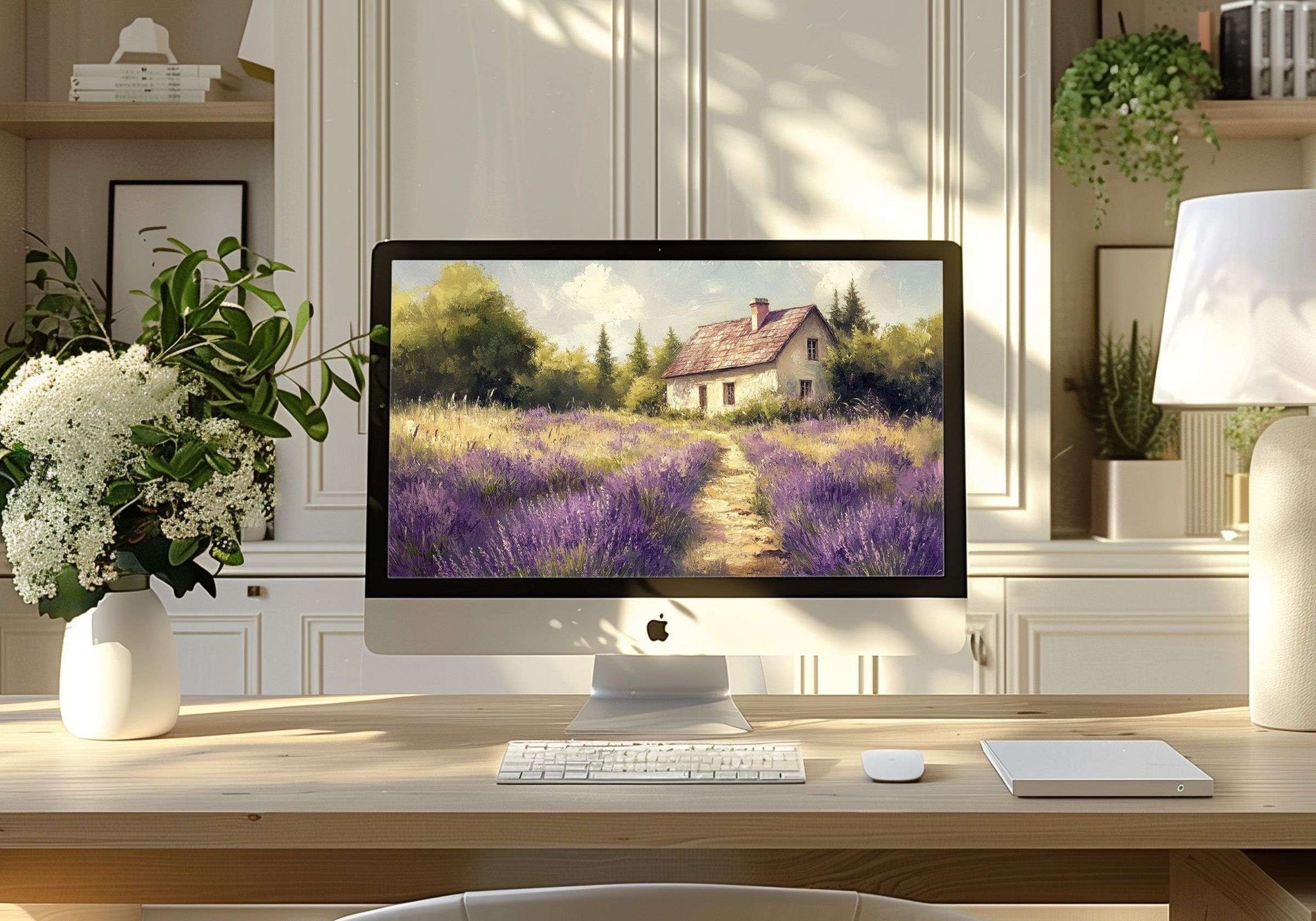 Farmhouse Wallpaper on Mac with Lavender Field to Cozy Cottage