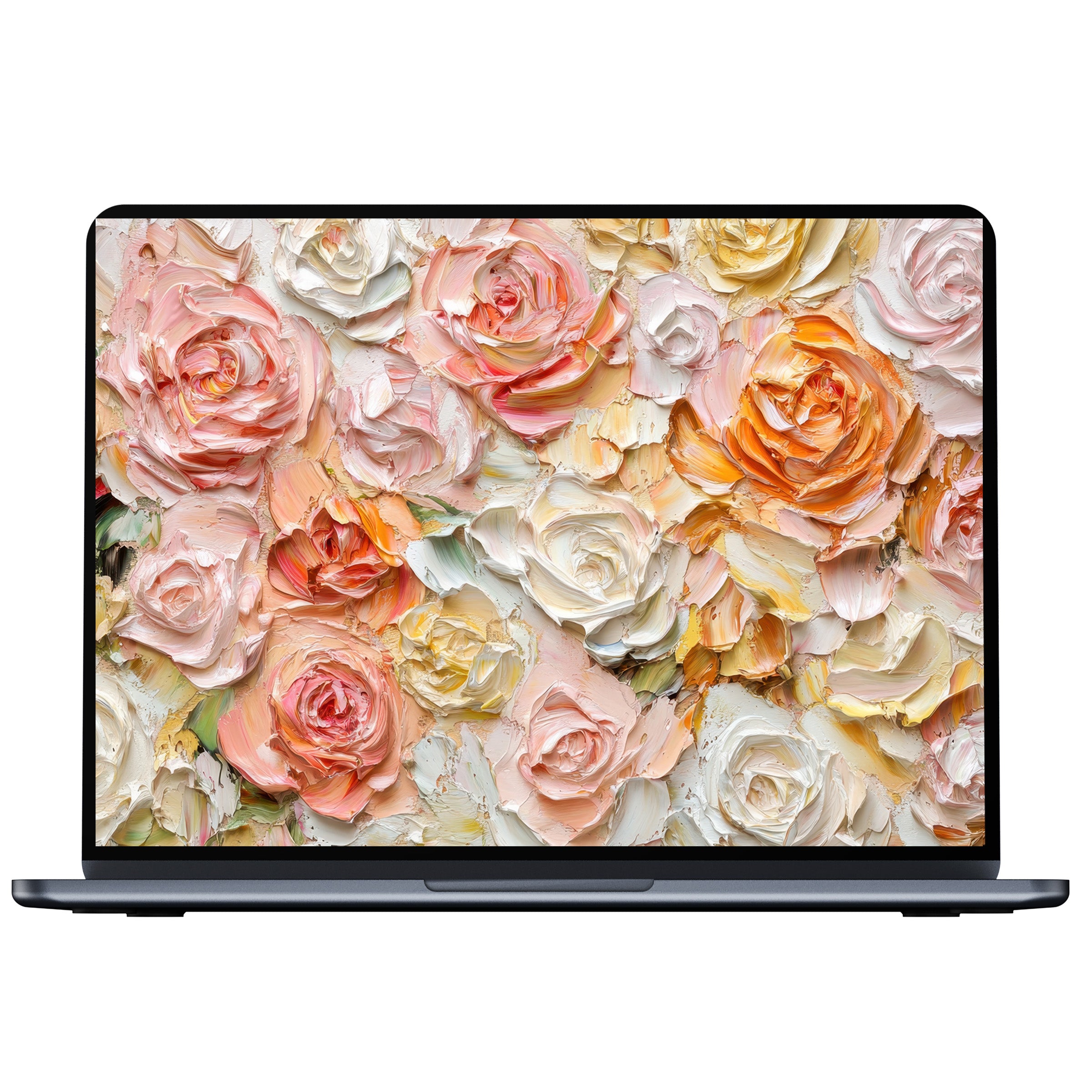 Floral desktop wallpaper digital download with textured pastel roses offers elegance and calm, fitting any PC or laptop screen