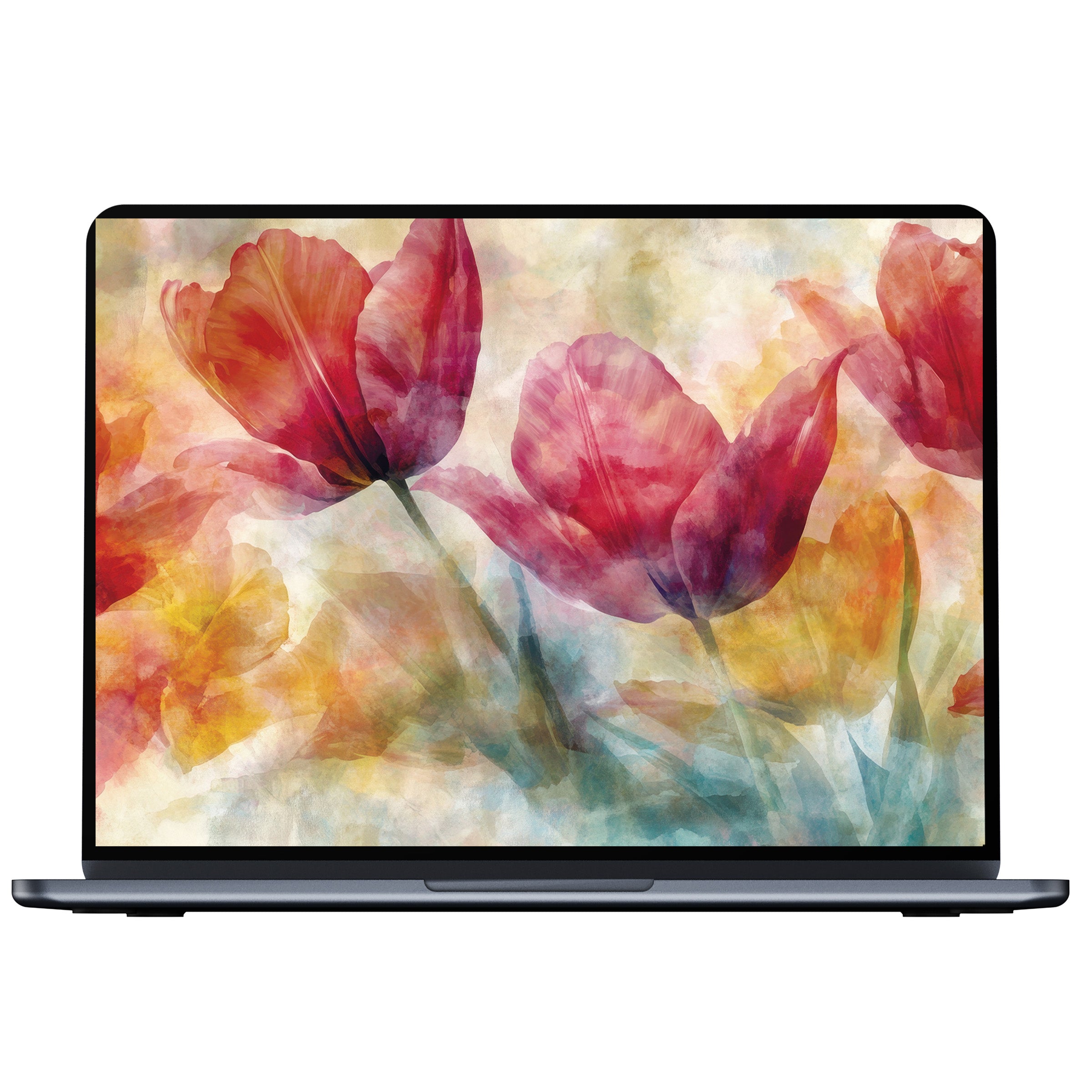 Floral desktop wallpaper with vibrant red and orange tulips creates calm elegance for your PC or laptop digital download delight