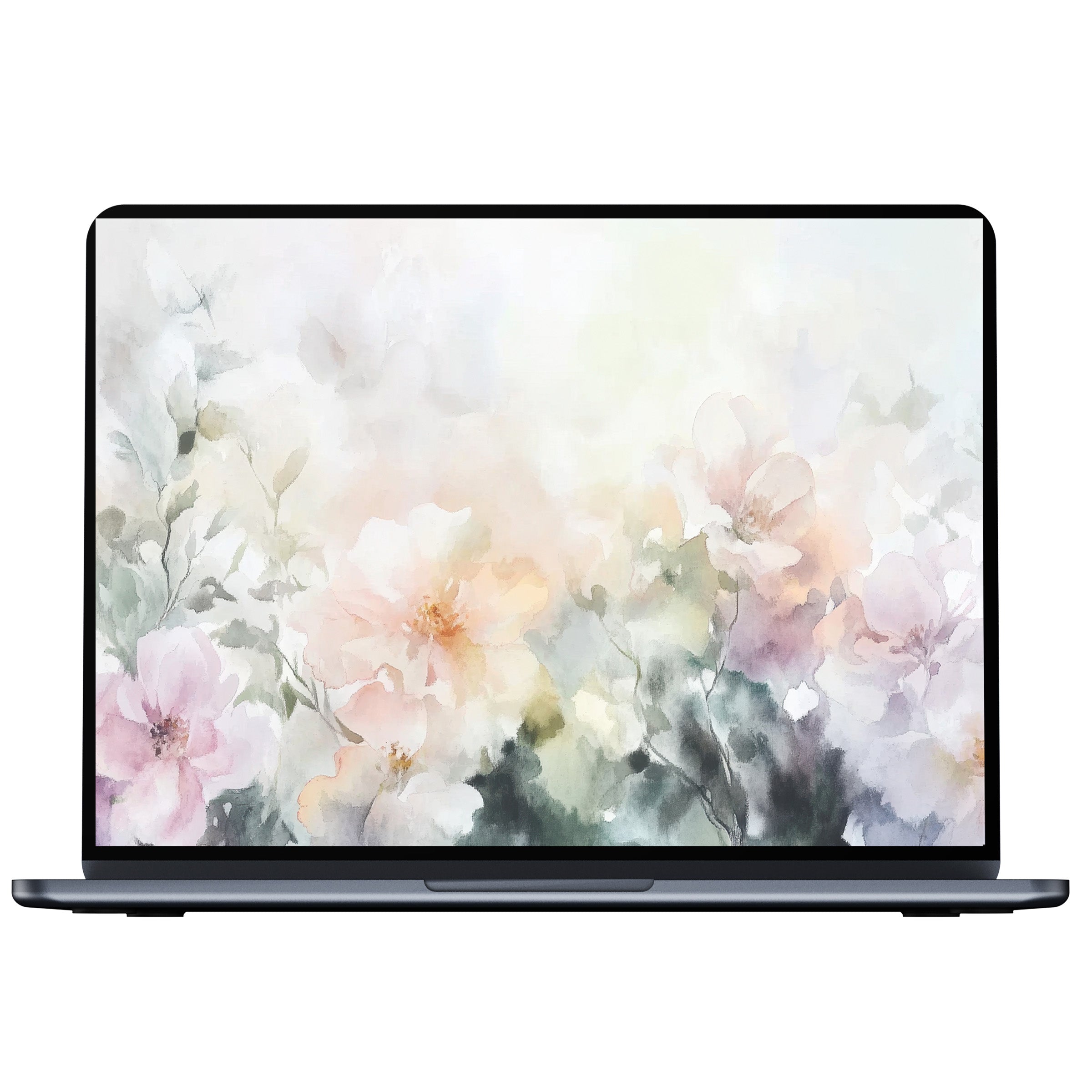 Soft pastel floral desktop wallpaper digital download graces PC or laptop screens with elegance and calming watercolor inspiration