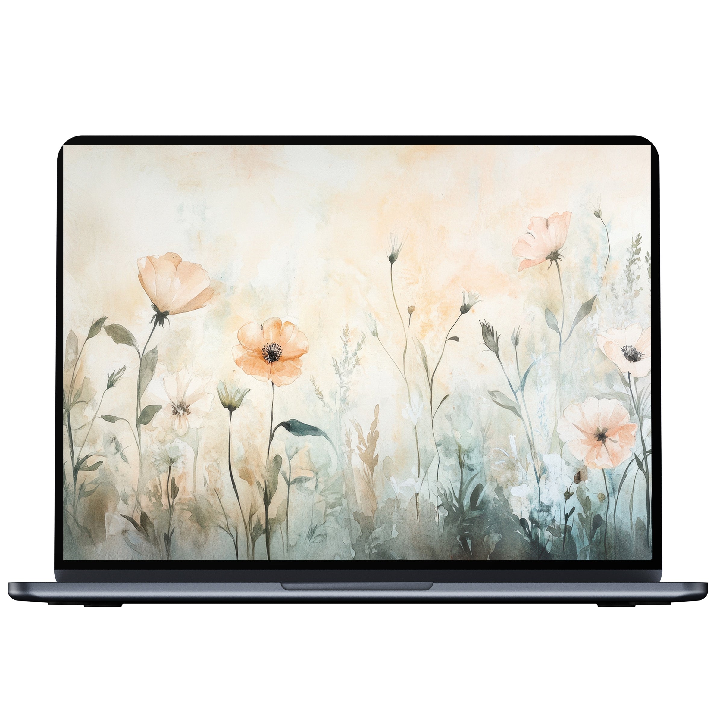 Elegant floral desktop wallpaper with soft pastel blooms, ideal digital download for calm inspiration on PC, laptop, or Mac