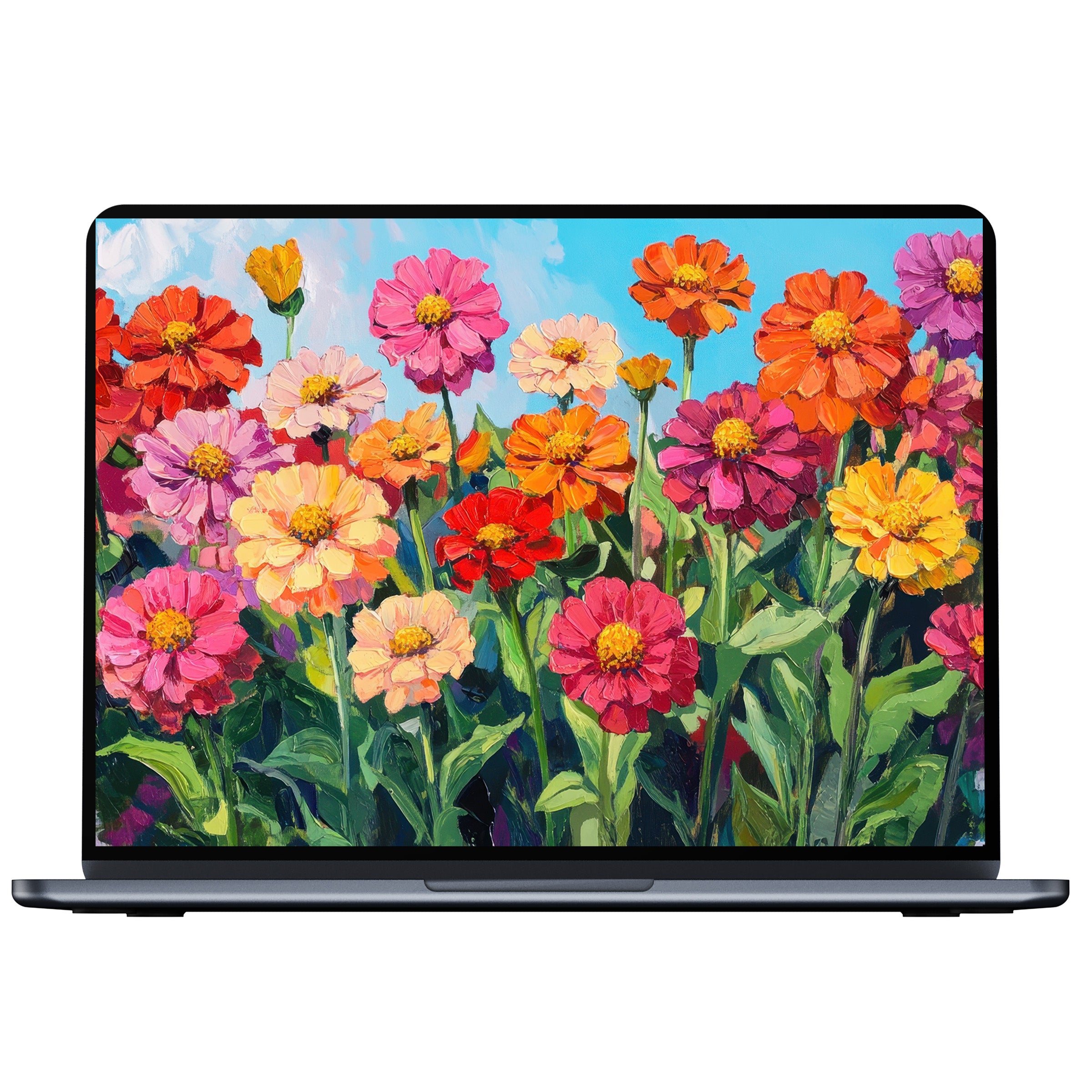 Vibrant floral desktop wallpaper in oil painting style offers calm elegance for PC and laptop digital download to inspire mindfulness