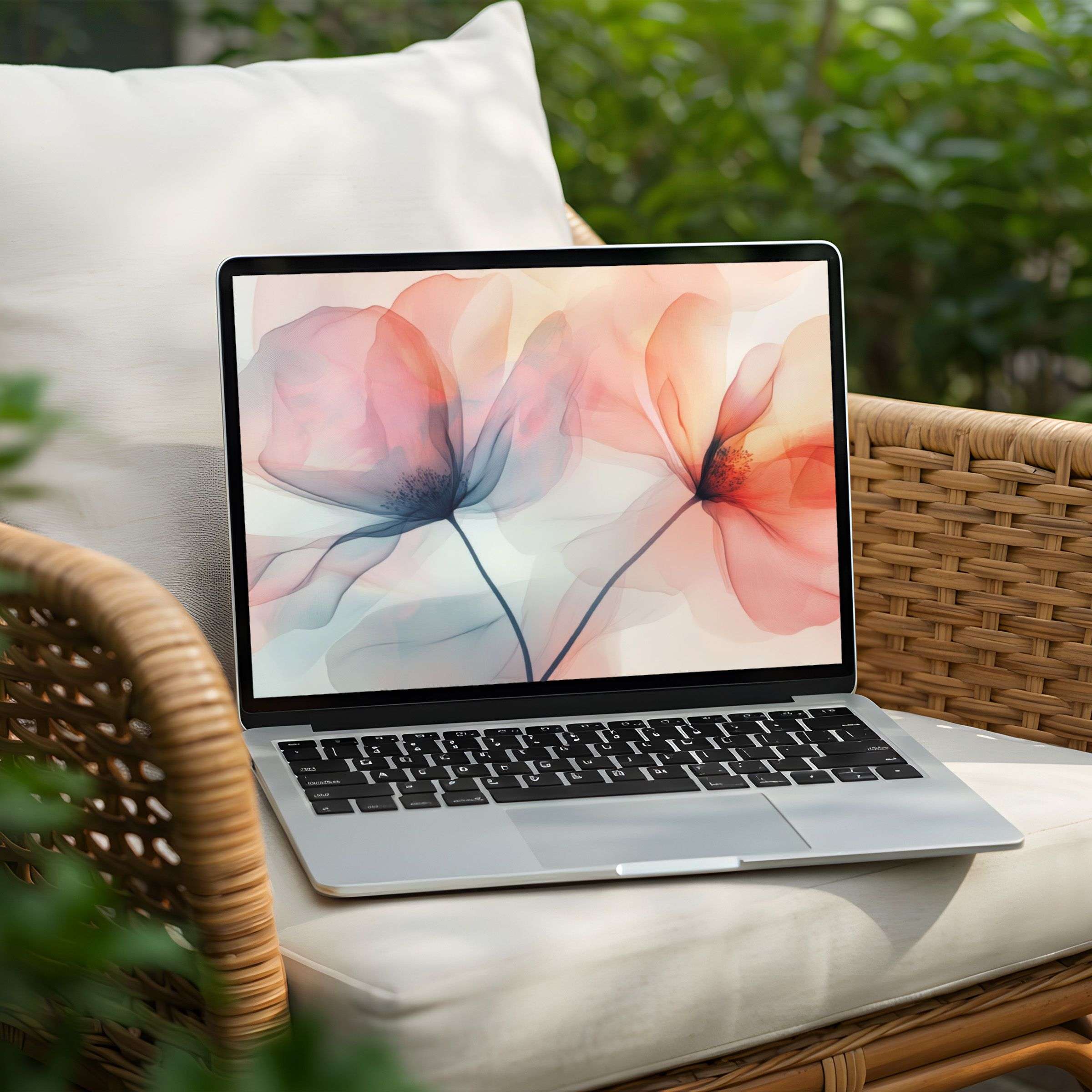 Elegant floral desktop background for PC and Laptop, instant download to inspire calm and mindfulness with soft pastel hues