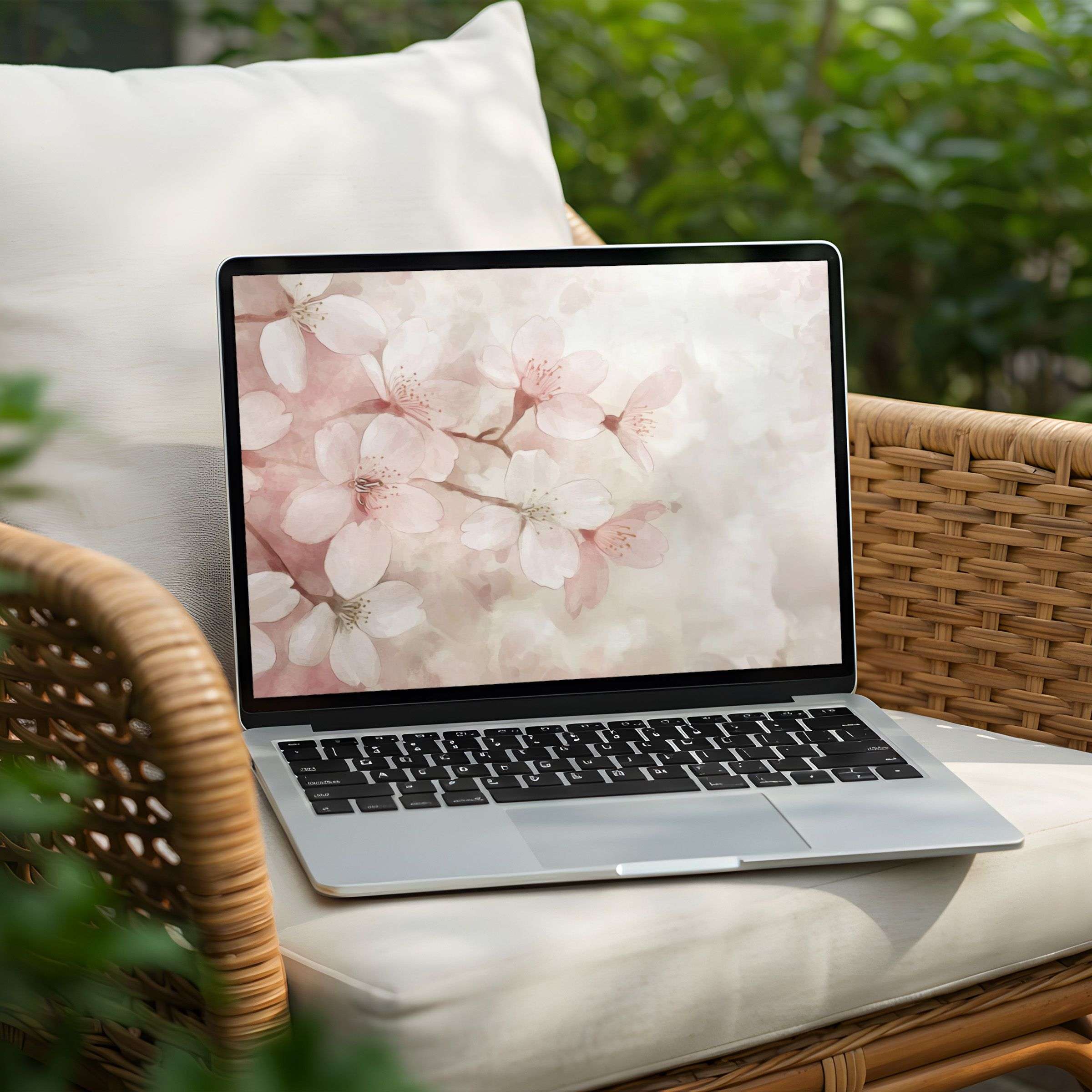 Serene floral desktop background on a Laptop screen for instant download offers calming inspiration and elegance to your PC setup