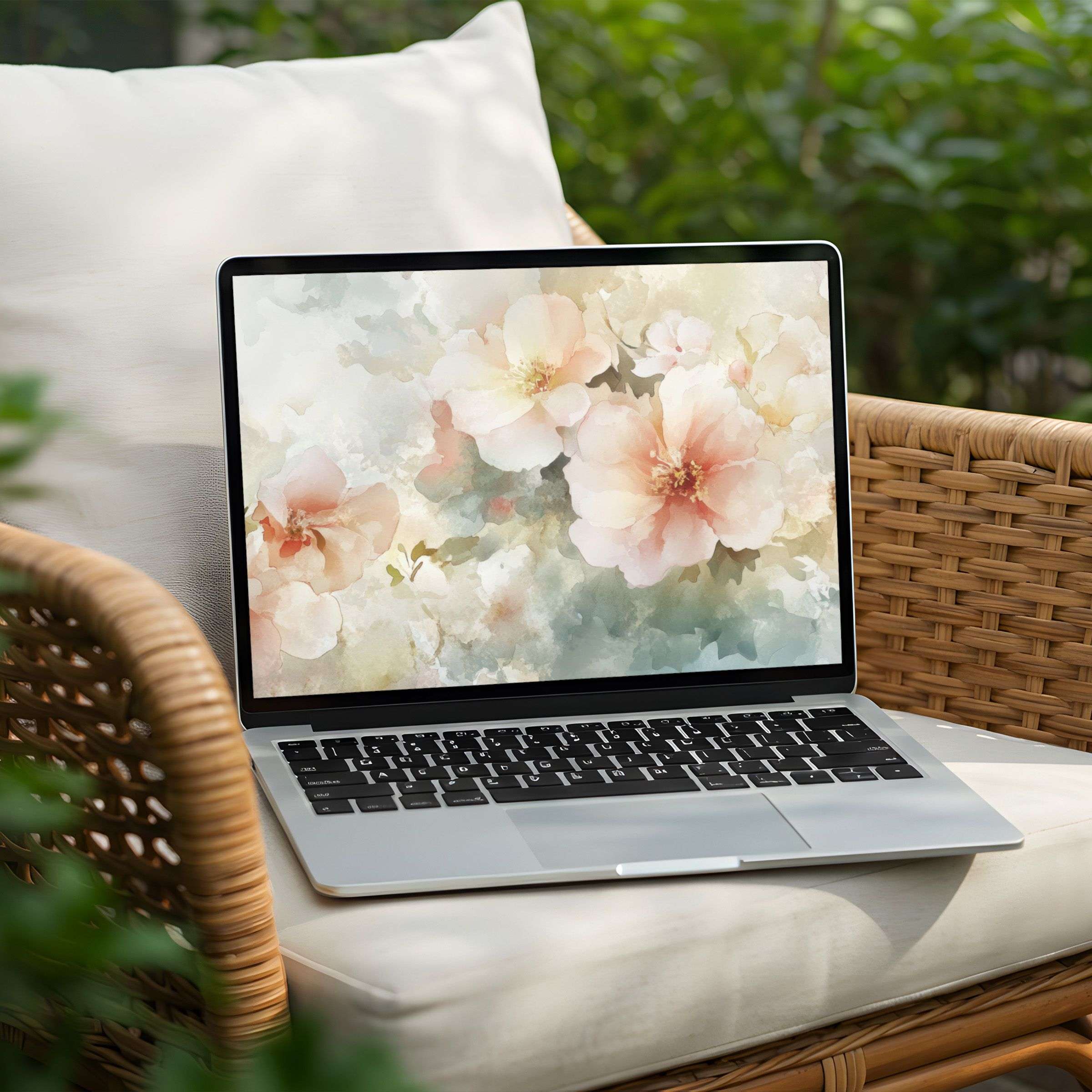Elegant watercolor floral desktop background for instant download on PC or Laptop inspires calm and mindfulness in your workspace