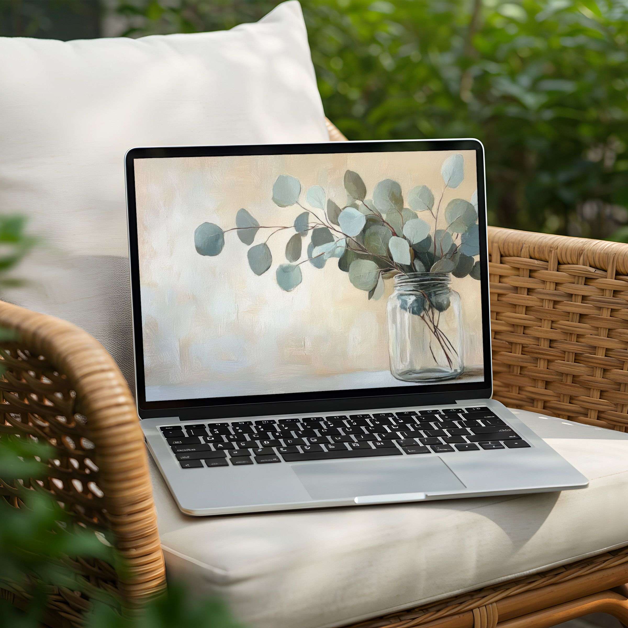 Elegant desktop background with calming eucalyptus art for PC or Laptop instant download inspiring mindful design lovers