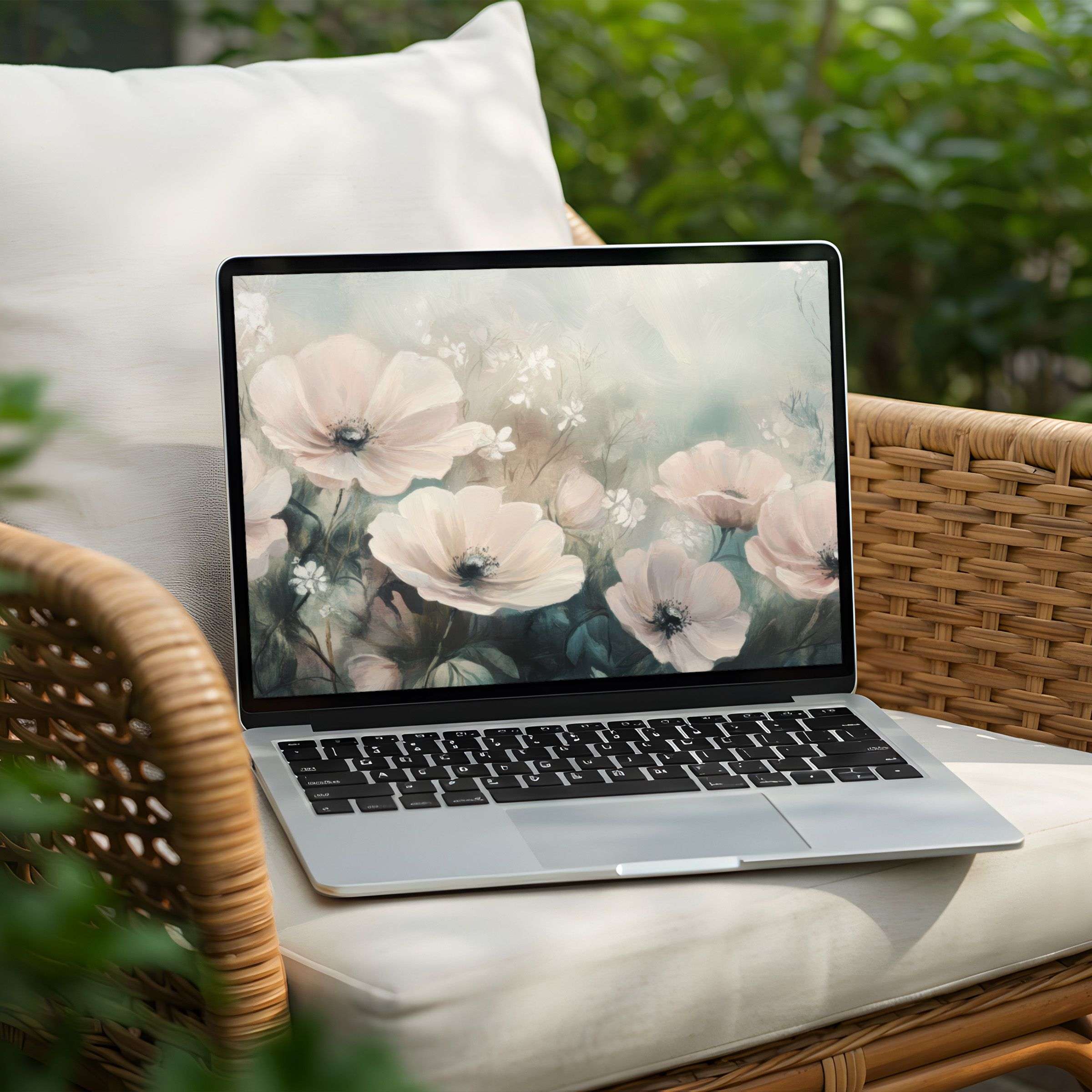 Calming floral desktop background for PC or Laptop available for instant download, infusing elegance and mindfulness into your digital space