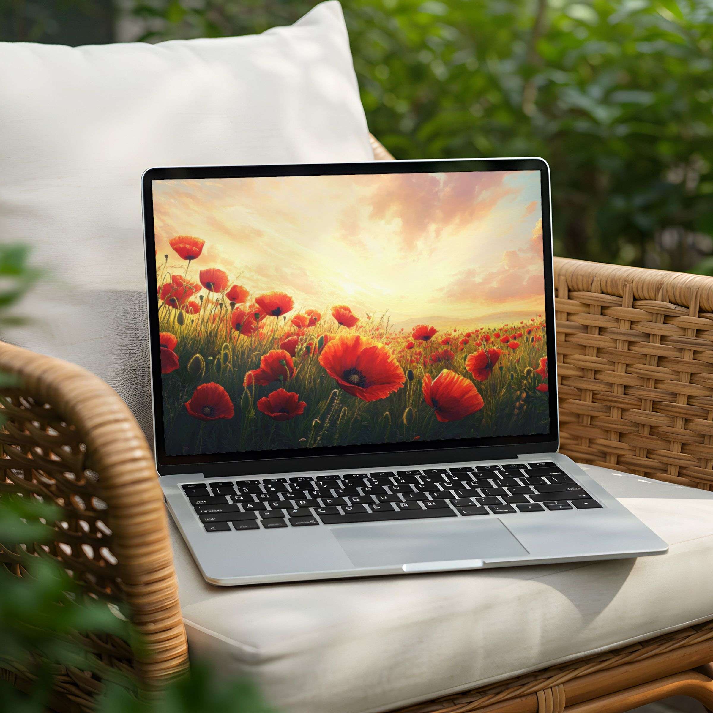 Vibrant poppy field at sunrise desktop background for PC and Laptop Instant download for elegance and mindfulness