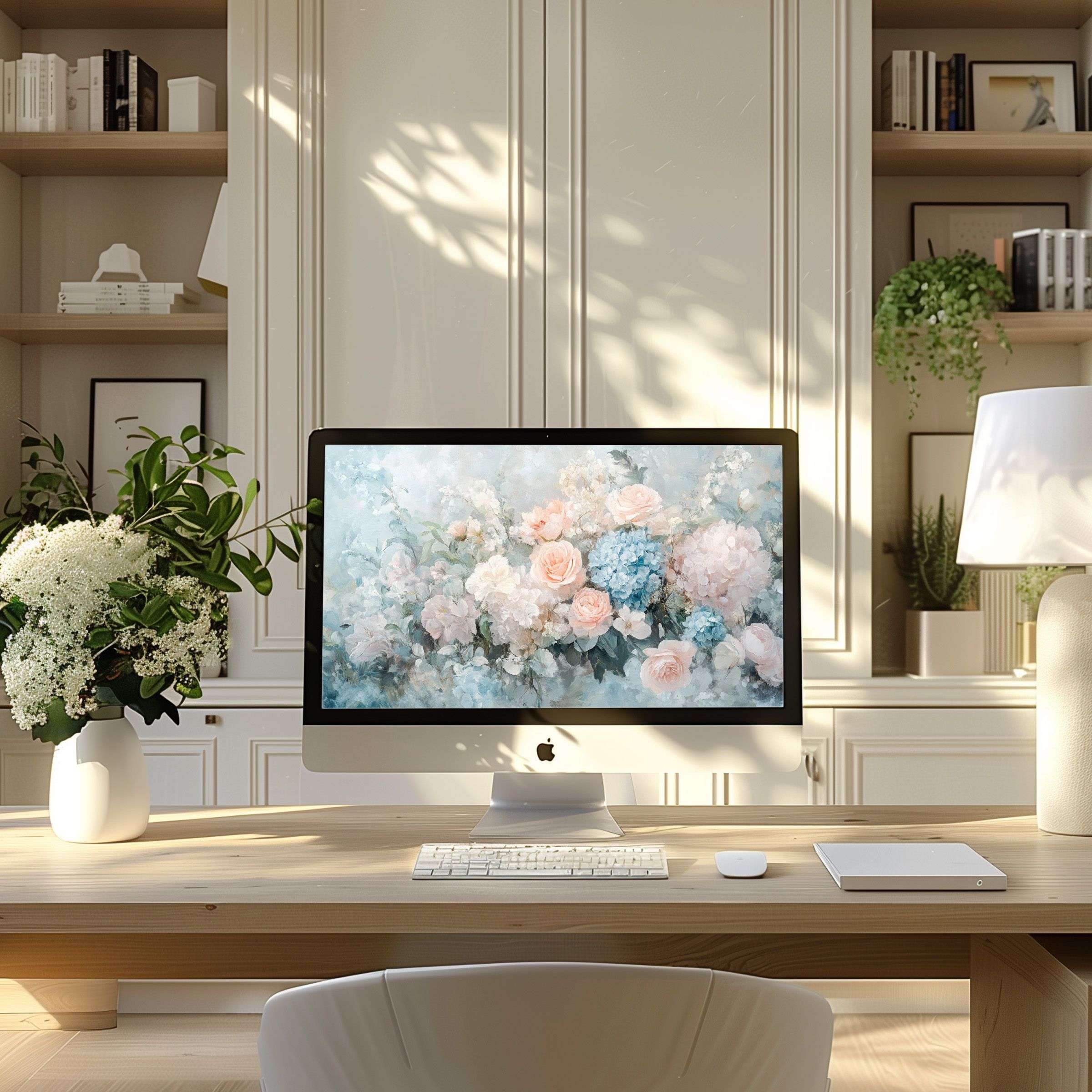 Elegant floral wallpaper for computer enhancing your PC or laptop with serene beauty, ideal for modern home office inspiration