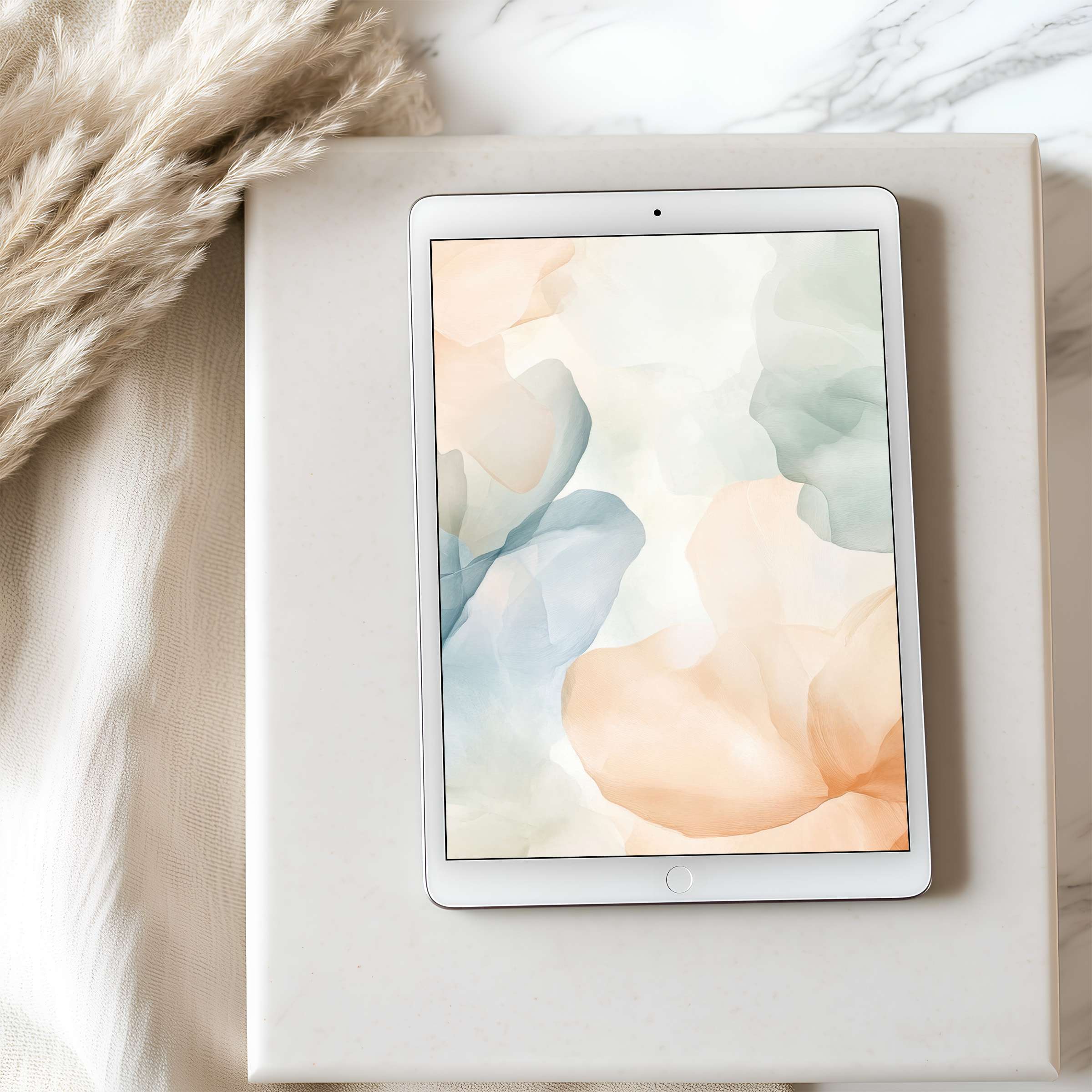 Elegant tablet wallpaper features soothing pastel watercolors, ideal for iPad and Android tablets High-resolution digital download enhances tranquility