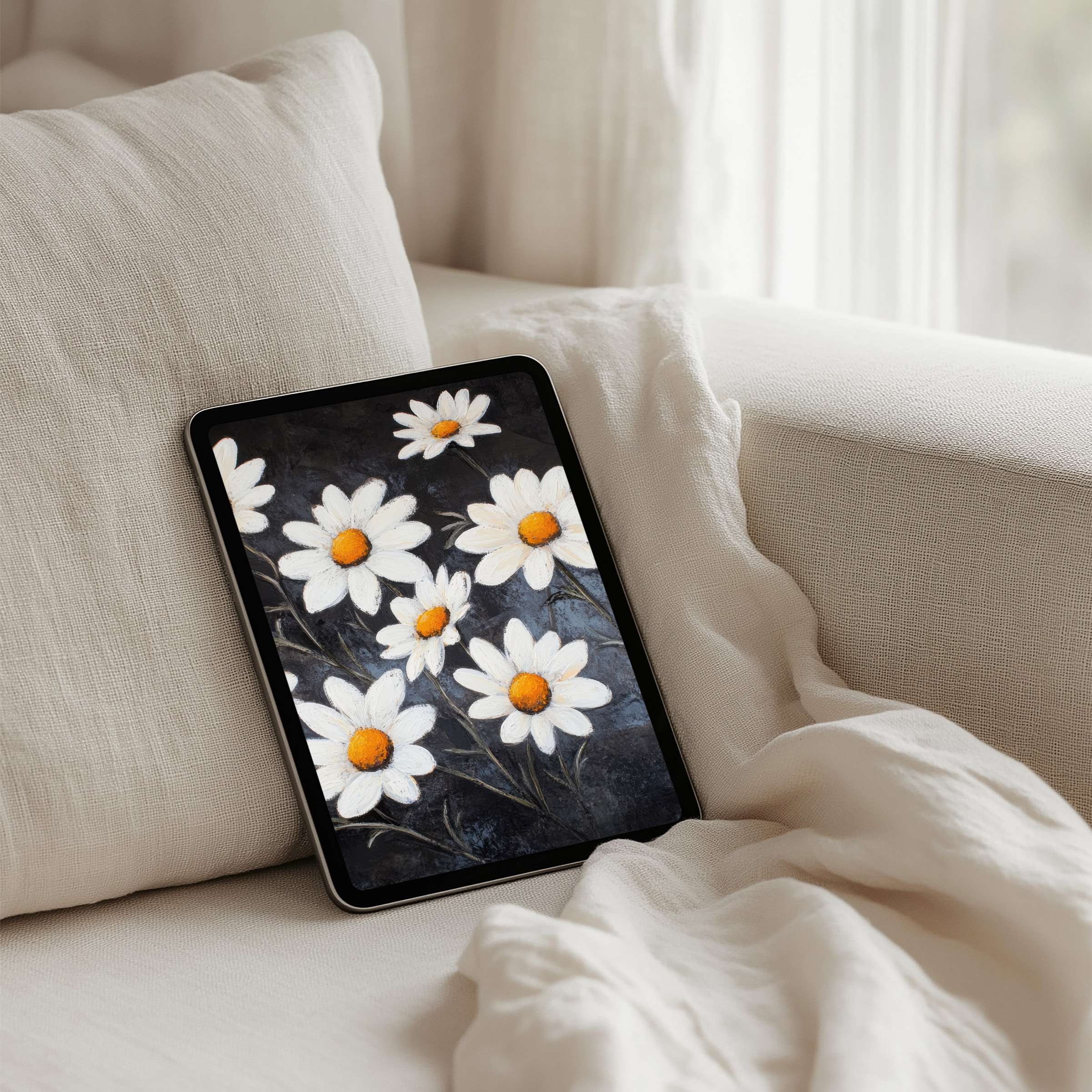 Serene daisies iPad background for instant download offers tranquil elegance for any tablet creating a mindful aesthetic ambiance