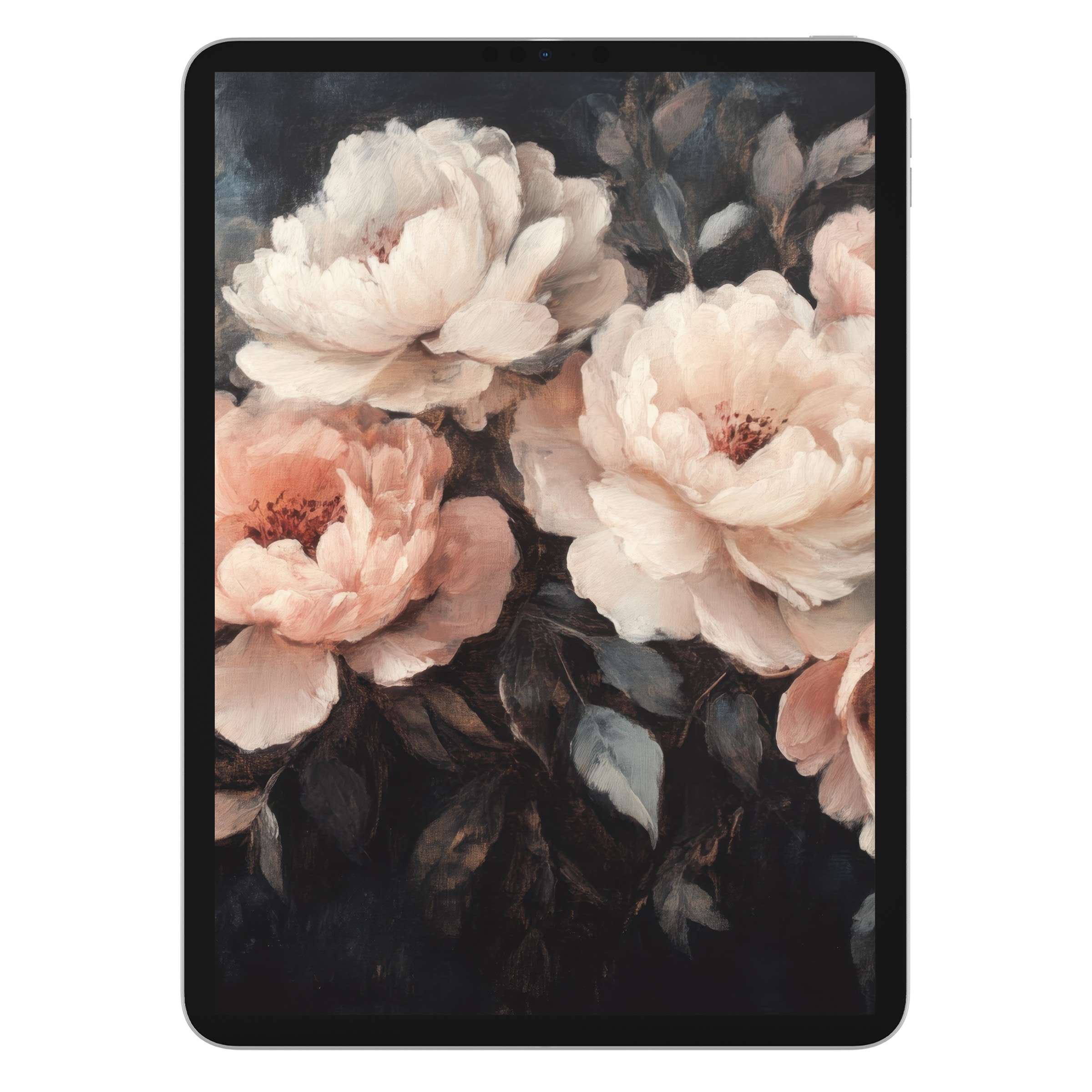 Elegant floral iPad wallpaper with soft pink peonies, ideal digital download for a calming tablet background on any screen