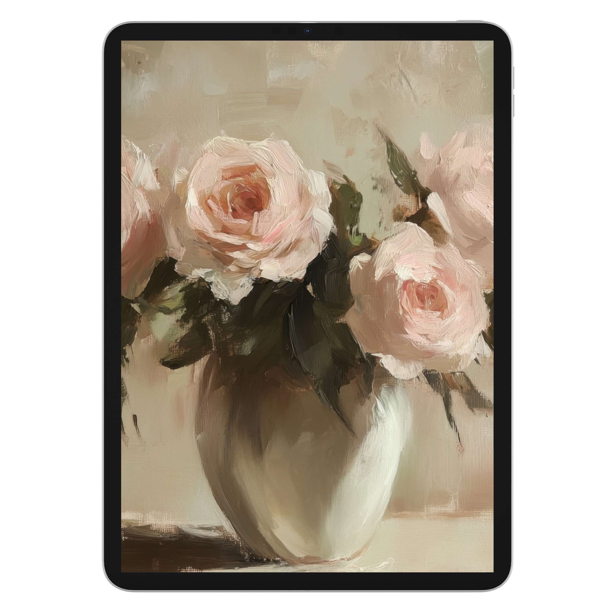 Soft pastel roses create a serene floral iPad wallpaper, perfect for a calming tablet background digital download, enhancing aesthetics