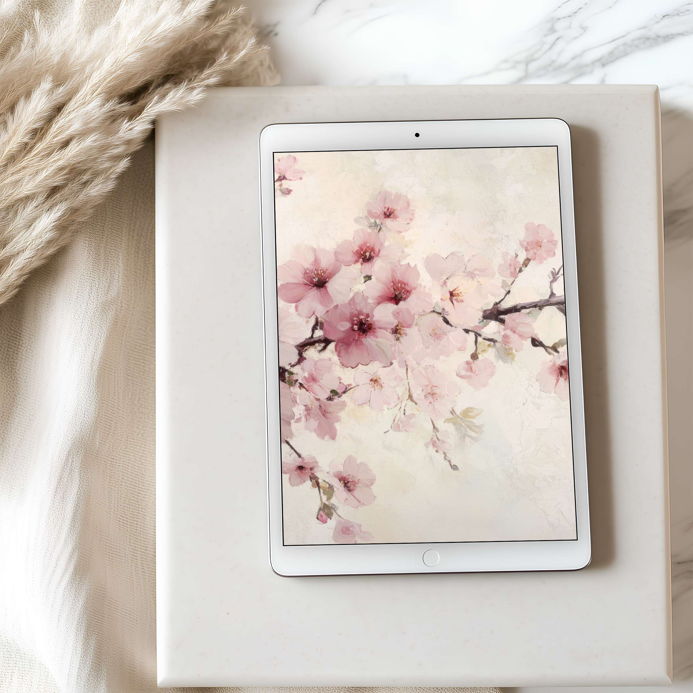 Elegant cherry blossoms create a tranquil tablet wallpaper in high resolution perfect for iPad and Android tablet digital download