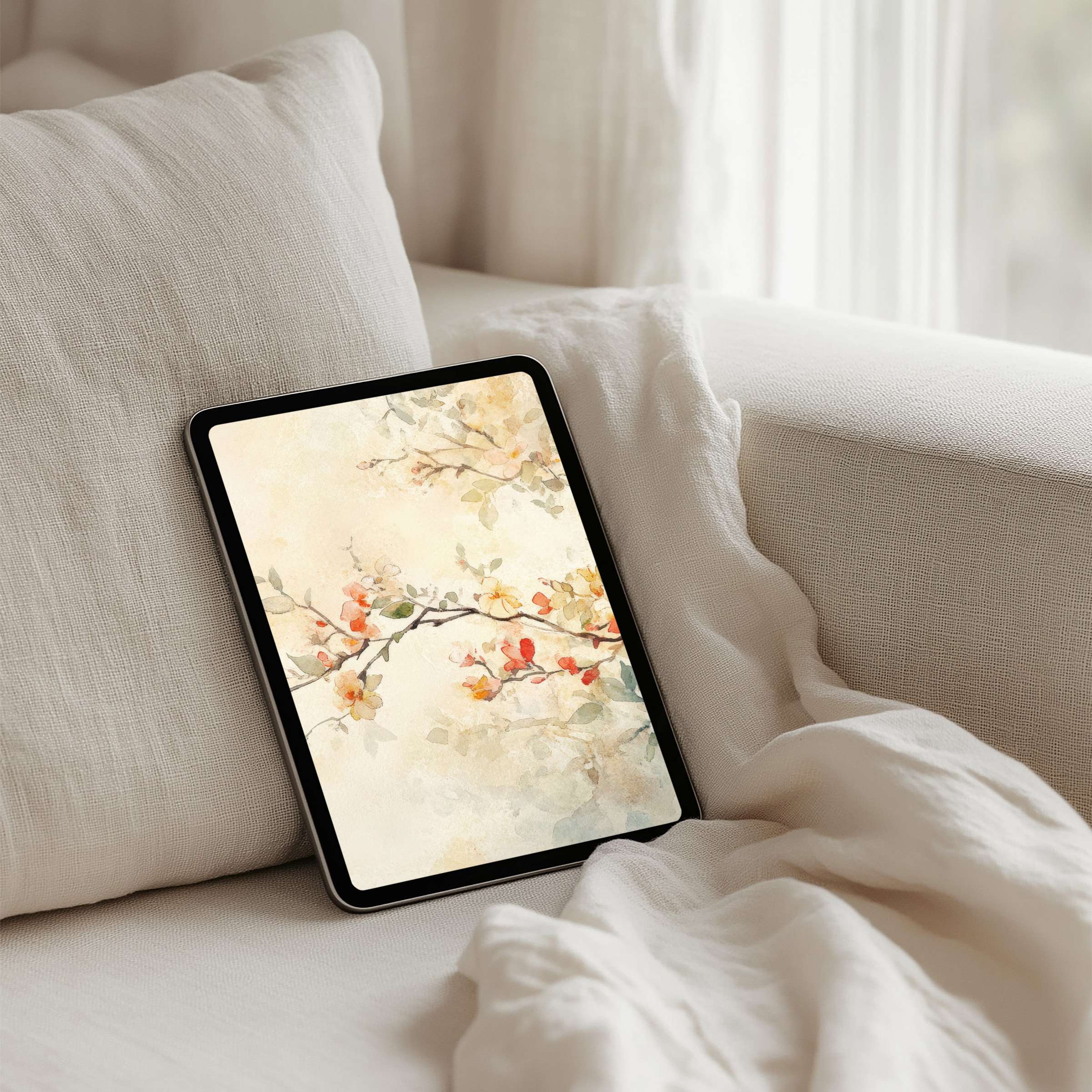 Elegant watercolor floral art for iPad background brings calm to any tablet instant download for mindful, stylish interiors