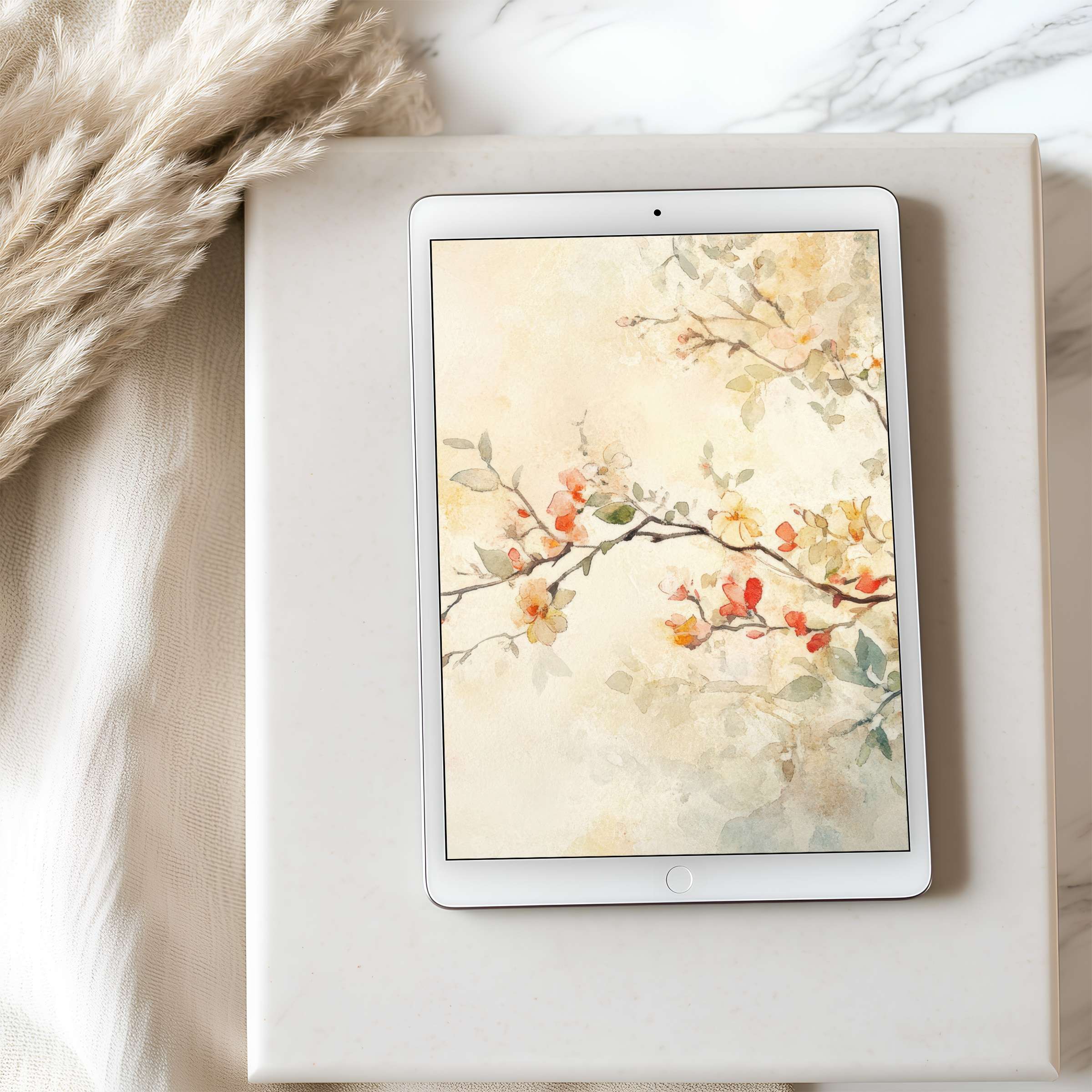 Elegant watercolor floral art tablet wallpaper in soft pastels enhances tranquility and beauty for iPad and Android digital download