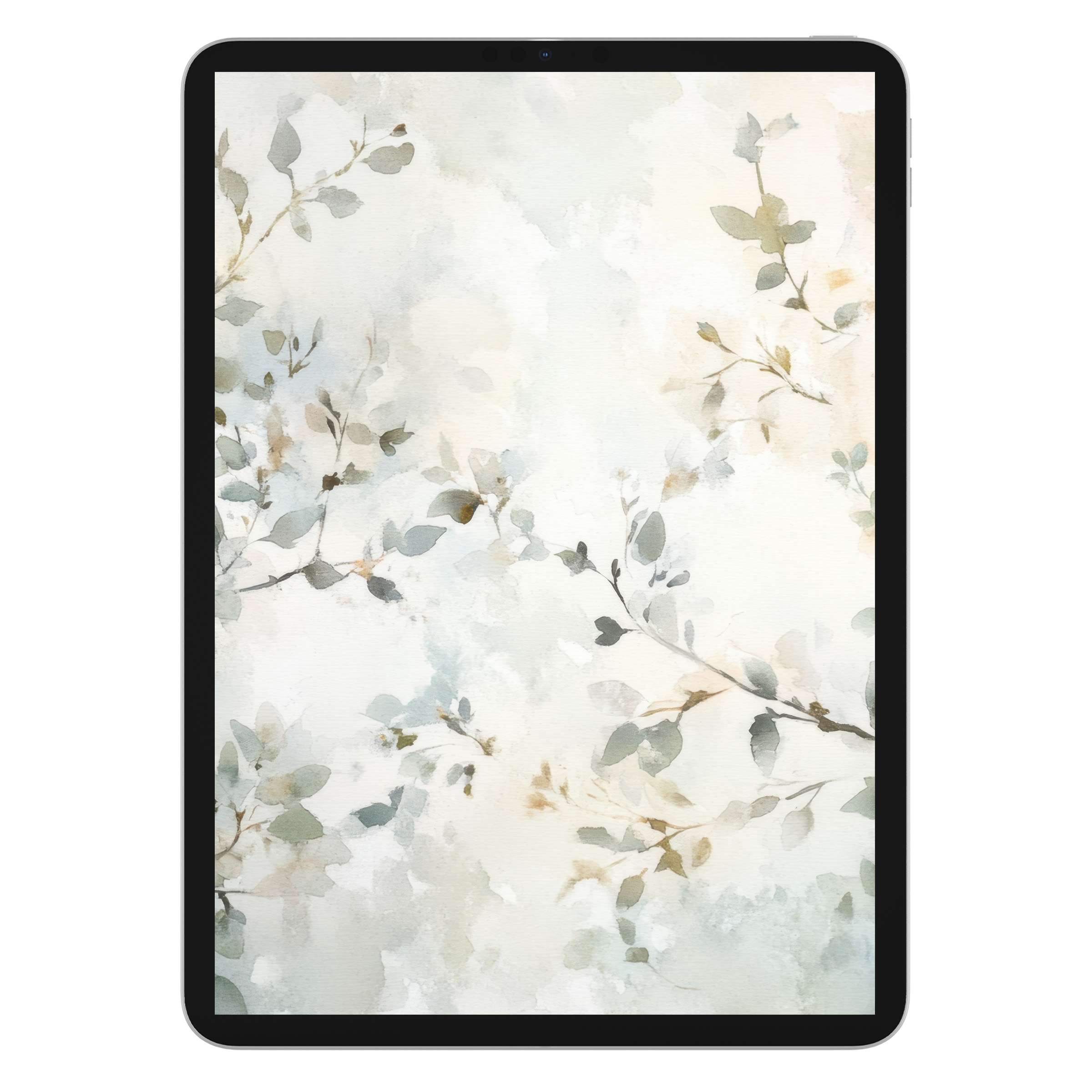 Elegant floral iPad wallpaper with soft watercolor leaves, ideal for any tablet background offering a calming digital download experience