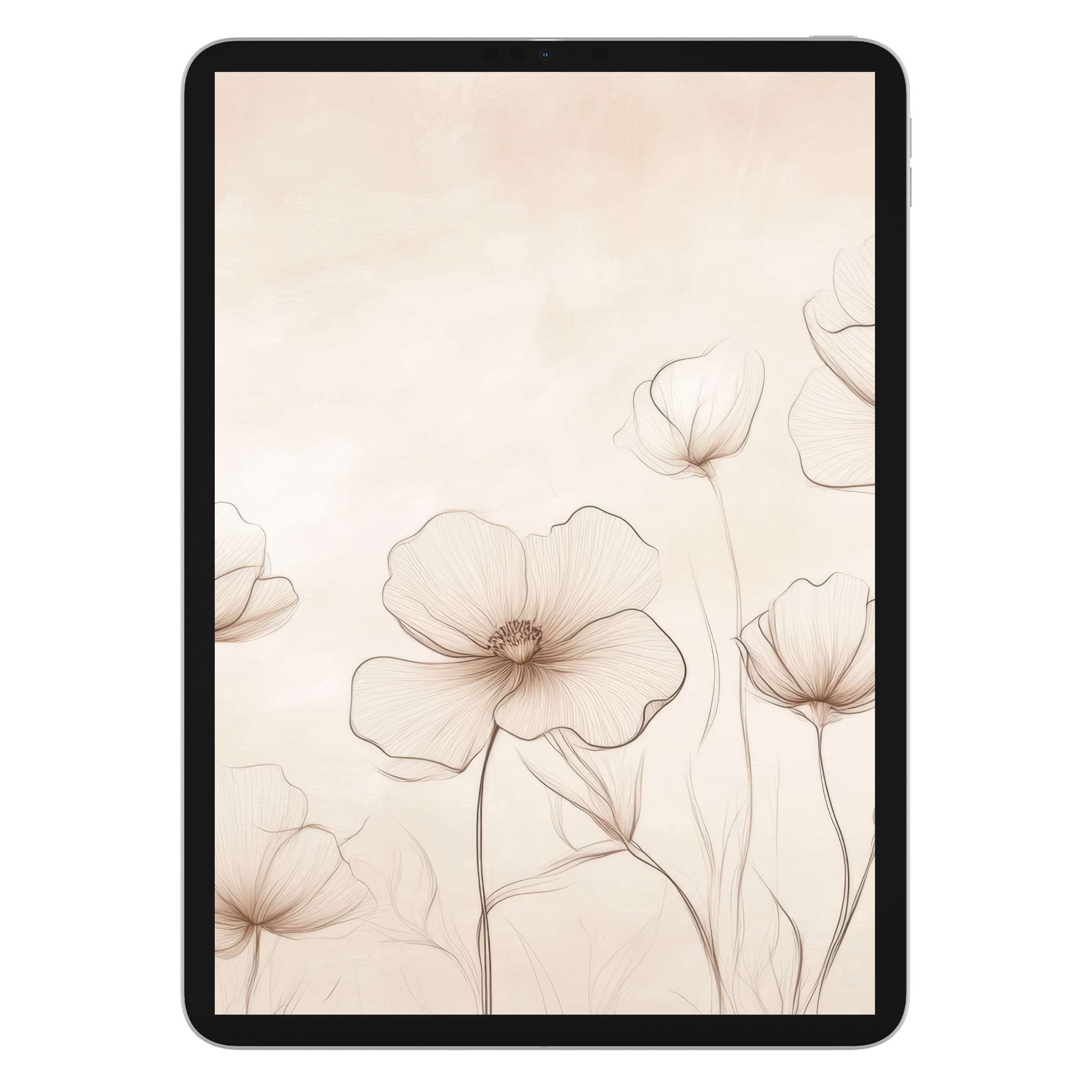 Elegant floral iPad wallpaper in soft beige tones adds a serene digital download background to any tablet, embracing minimalist aesthetics