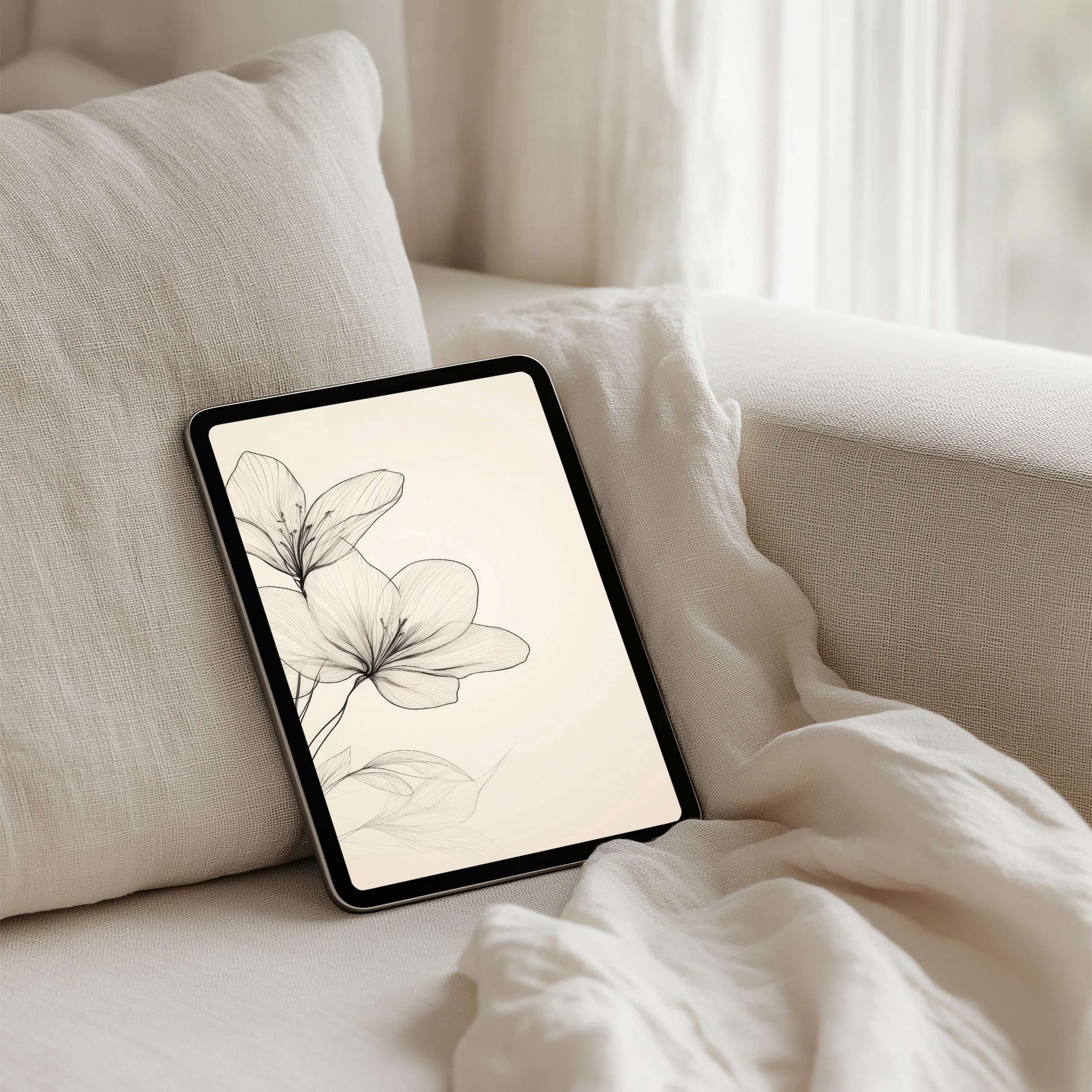 Elegant floral iPad background for instant download on any tablet exuding calm elegance in neutral tones for mindful inspiration