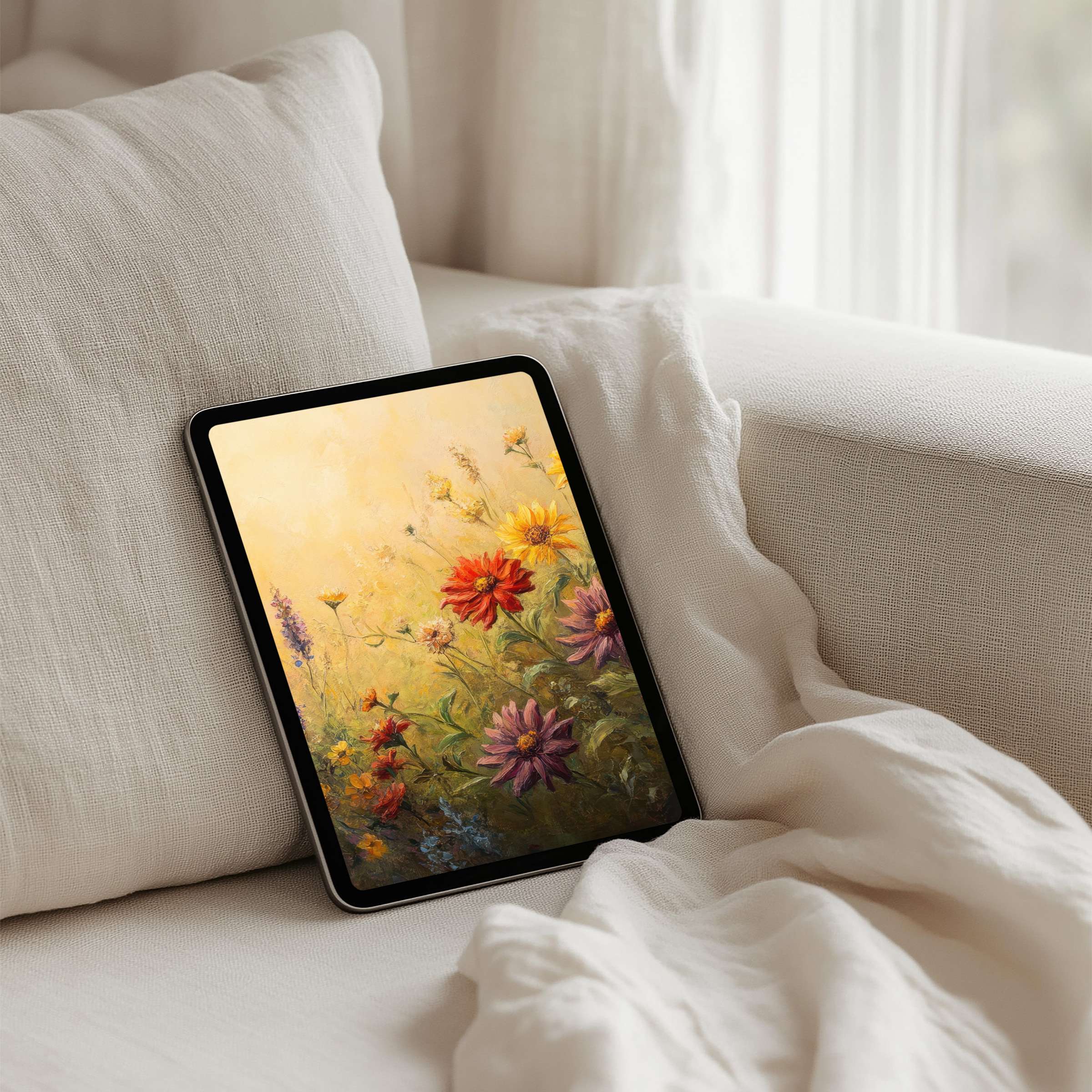 Serene floral iPad background offers instant download for tablets, infusing calm elegance into any space with sustainable design mindfulness