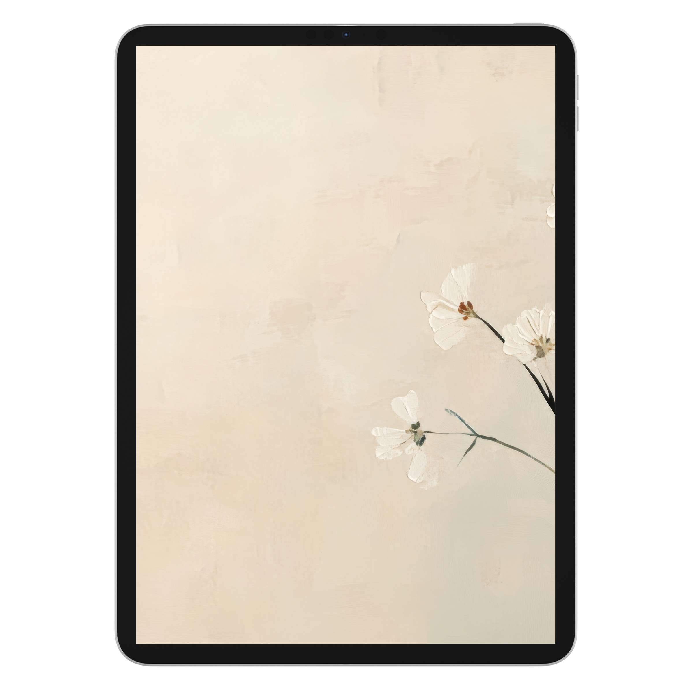 Elegant floral iPad wallpaper featuring delicate white blooms on a soft beige background ideal for tablet digital download lovers