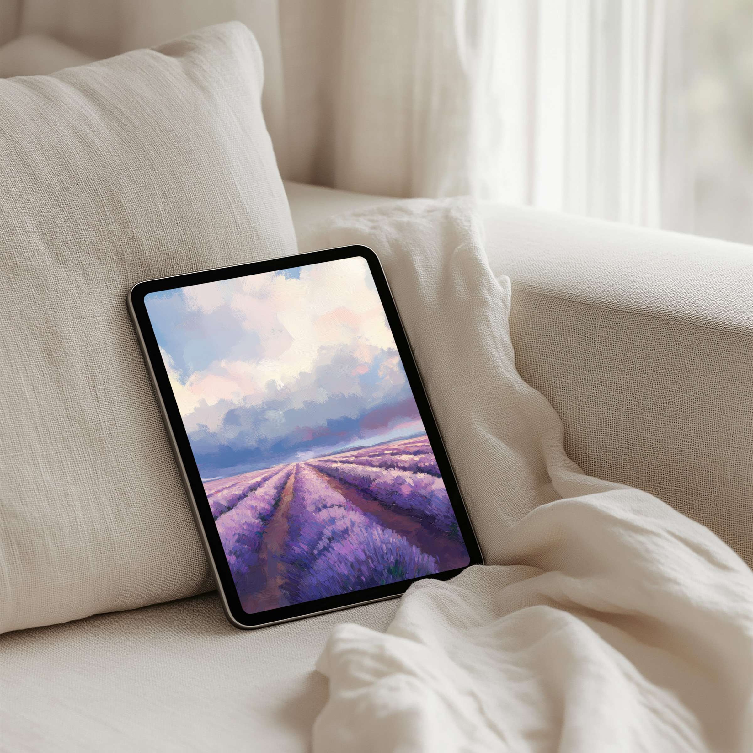 Tranquil lavender field iPad background for instant download brings calm inspiration to any tablet enhancing mindful elegance