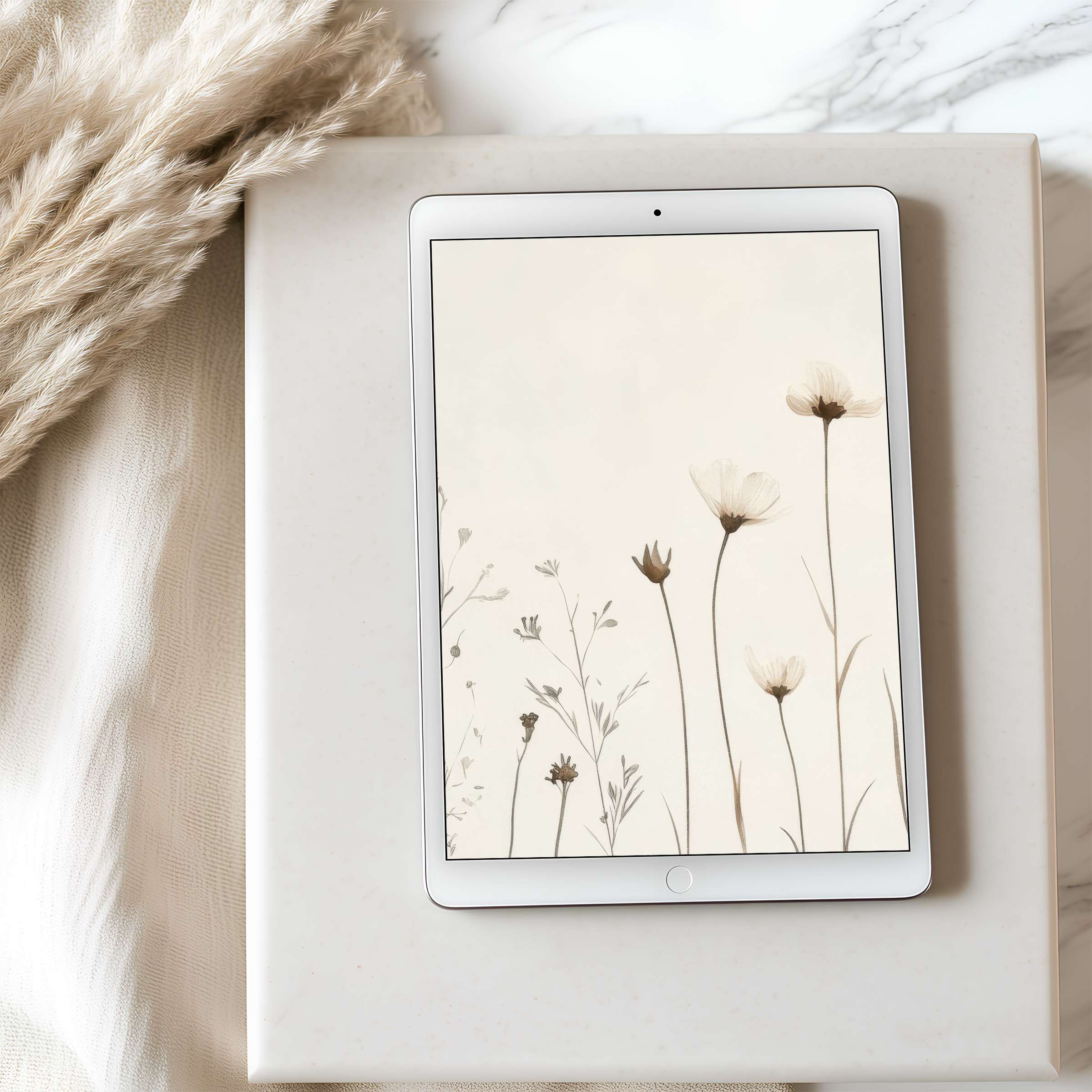 Elegant floral tablet wallpaper with soft beige tones creates serene digital art perfect for high resolution iPad and Androids