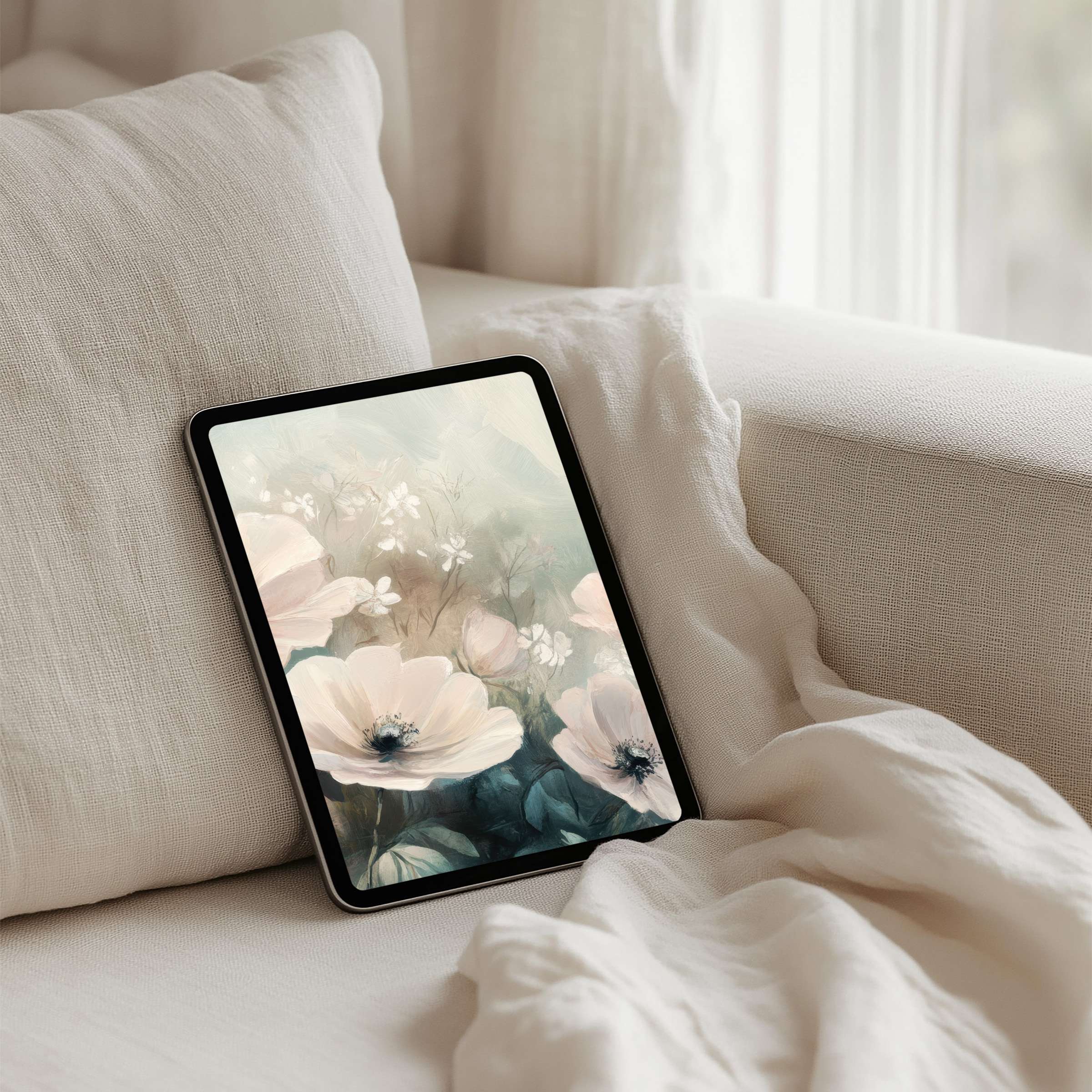 Elegant floral iPad background in soft pastels for instant download brings calm and inspiration to your tablet screen