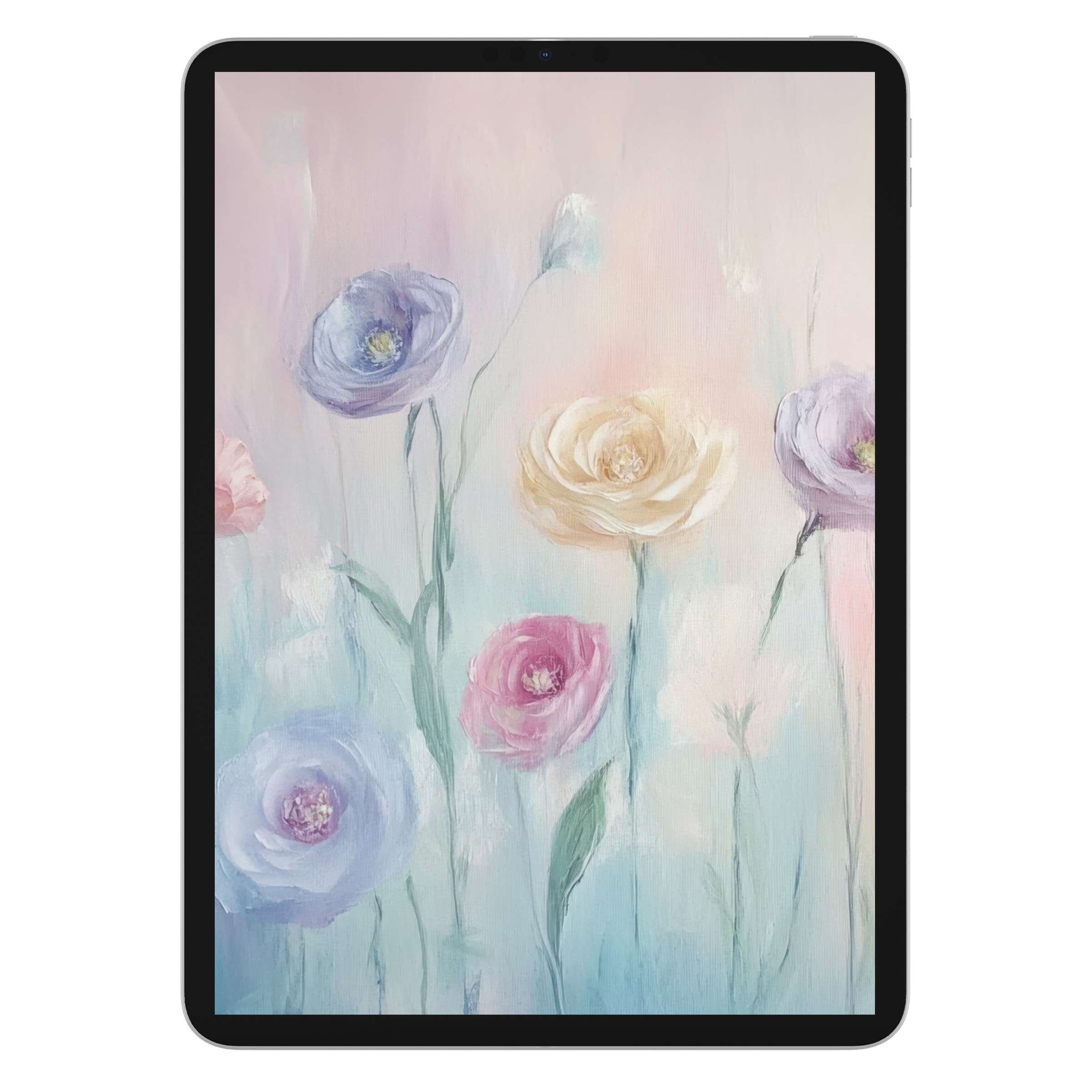 Soft pastel floral iPad wallpaper offers an elegant background for tablets with a calming digital download in watercolor style