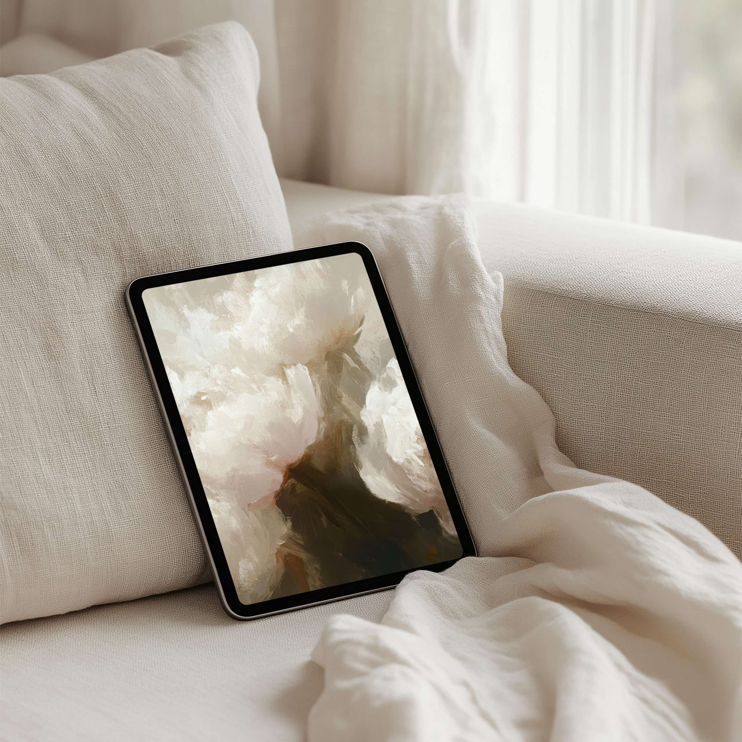 Elegant iPad background featuring soft abstract florals, perfect for instant download, fits tablet screens, inspires calm and mindfulness