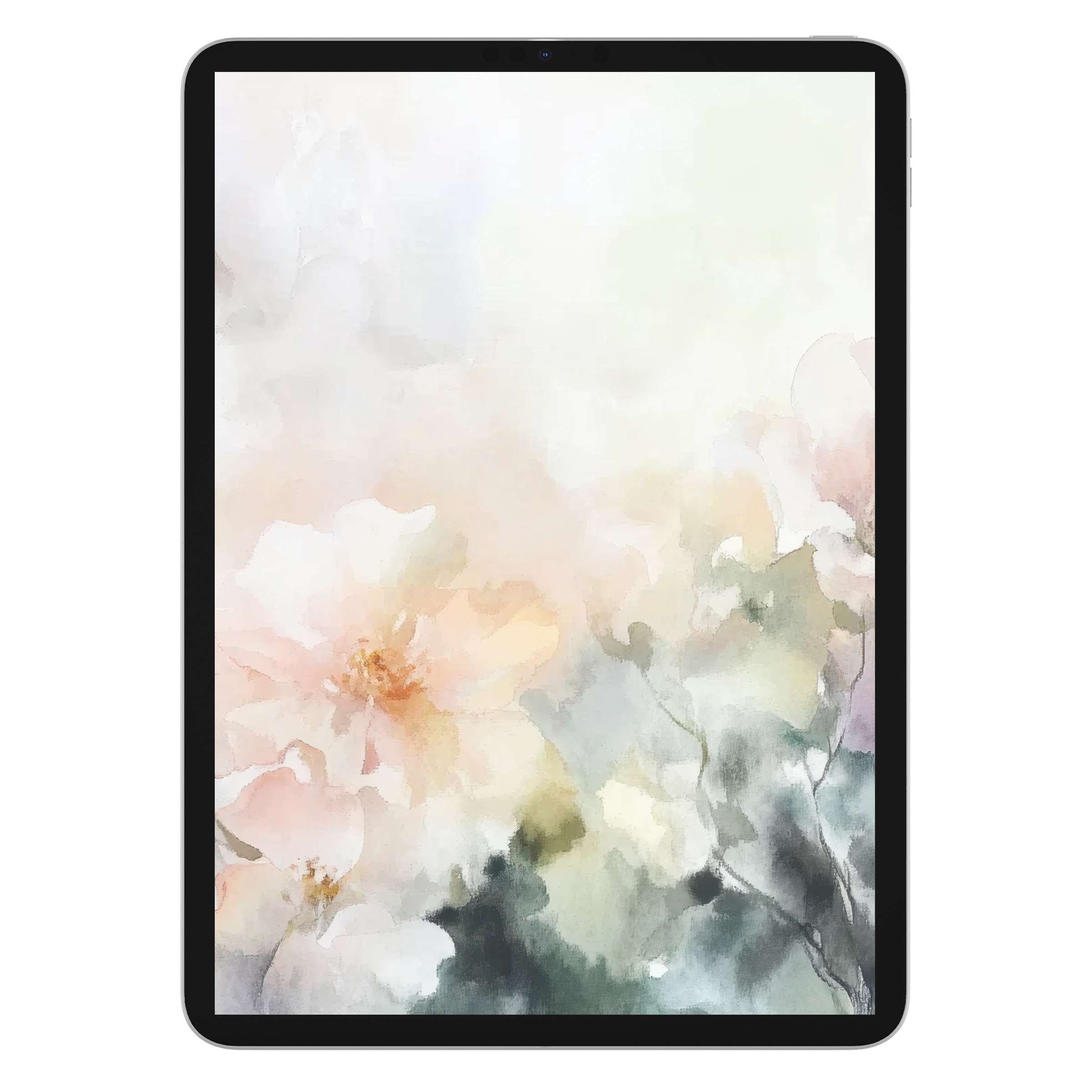 Gentle watercolor floral iPad wallpaper offers a serene digital download background for tablets, enhancing peace and elegance