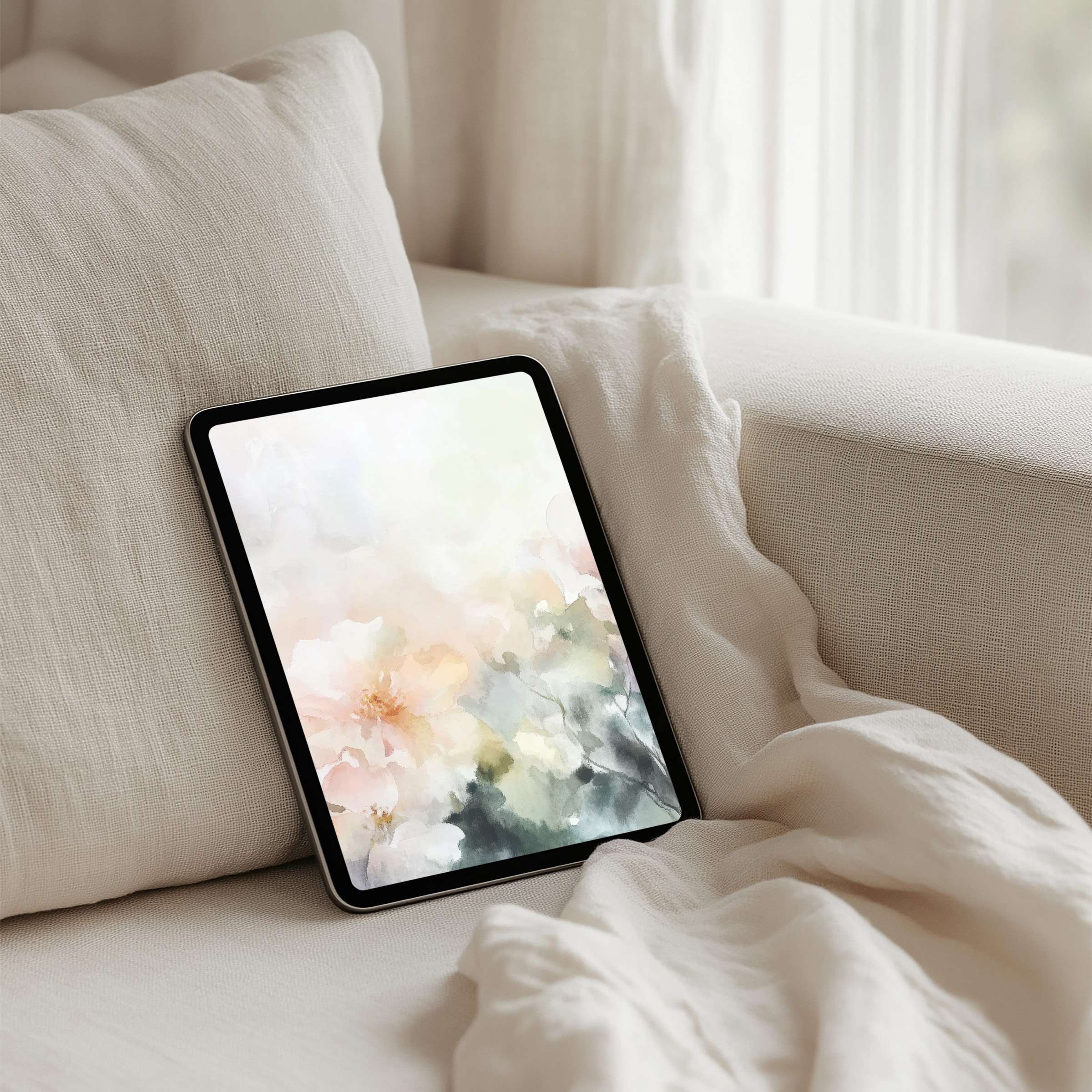 Elegant watercolor floral iPad background for instant download brings calm and inspiration to any tablet user seeking mindfulness