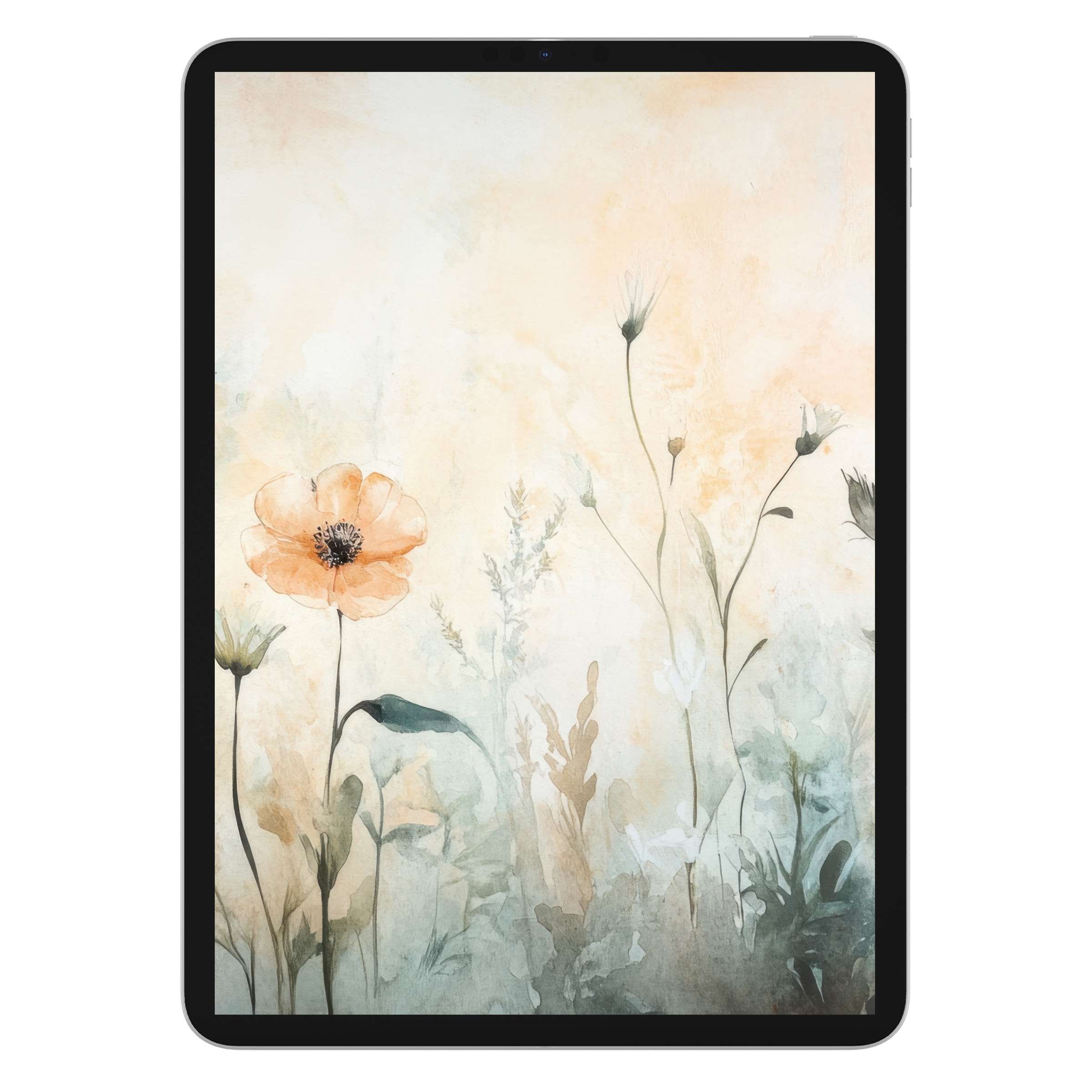 Floral iPad wallpaper with soft orange and green hues offers an elegant digital download for a calming tablet background mood